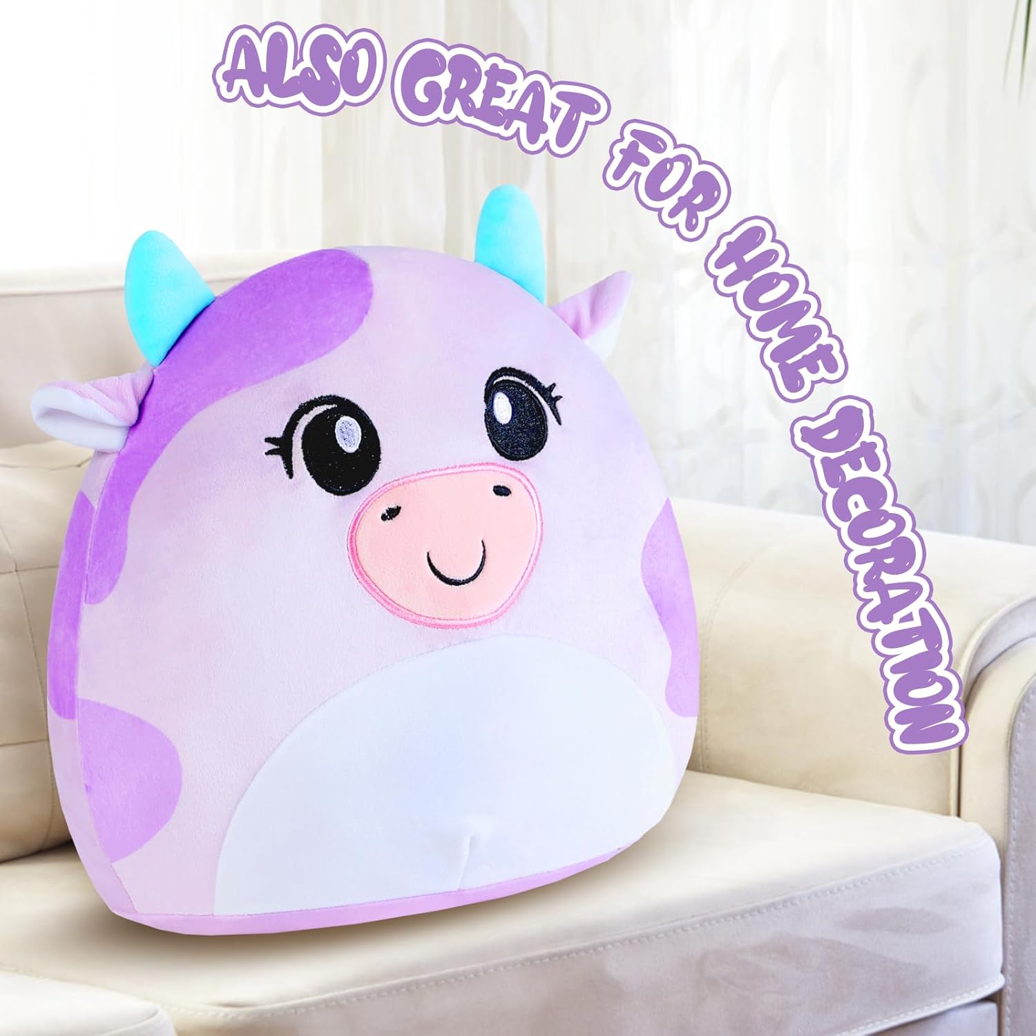 Almohada de felpa de vaca de 12 pulgadas, felpa ultrasuave, juego de almohada de peluche suave Kawaii para niños y niñas, animal de peluche de vaca,