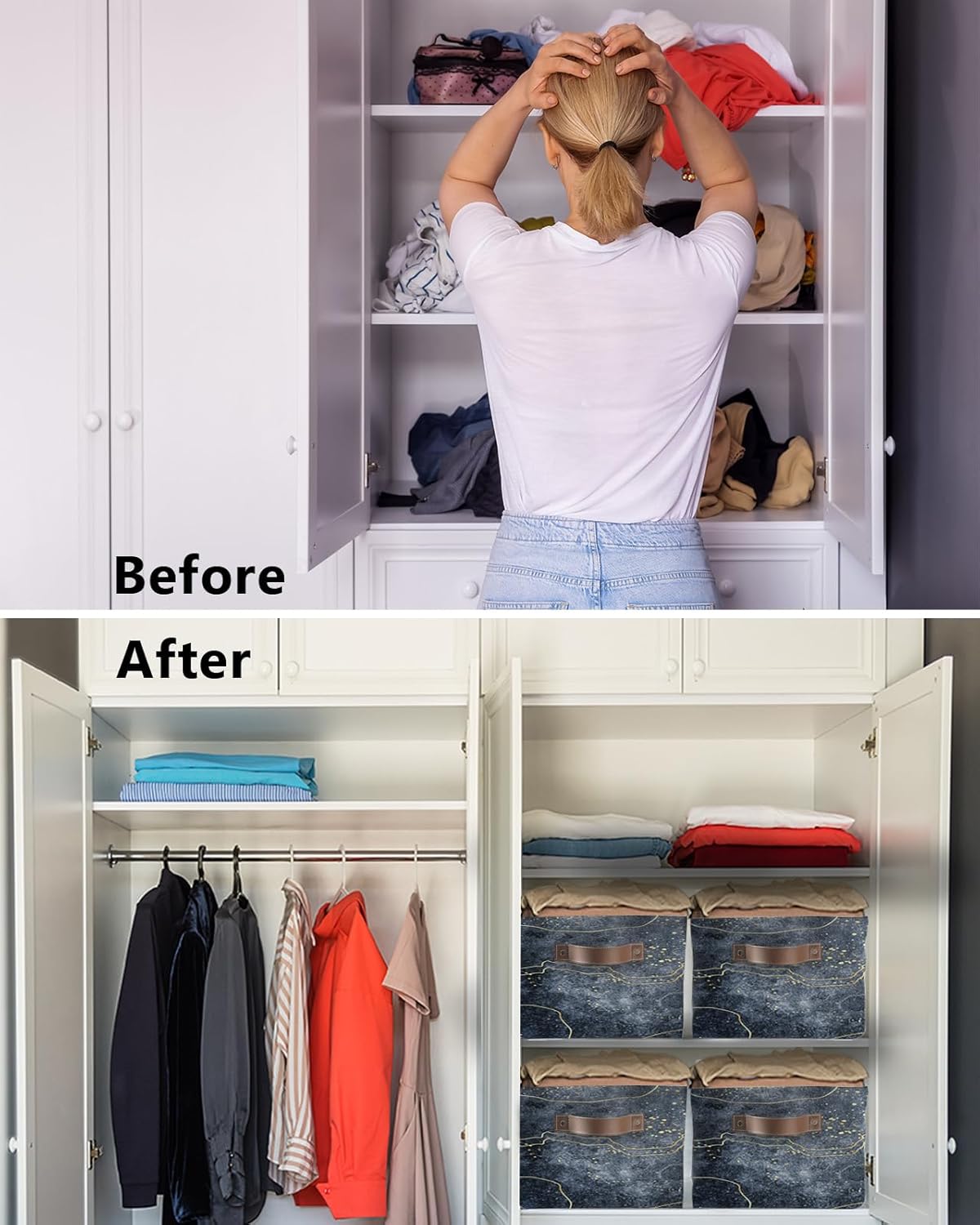 Cesta de almacenamiento gris degradado para organizar estantes, cajas de almacenamiento plegables con asa, líneas amarillas modernas, arte