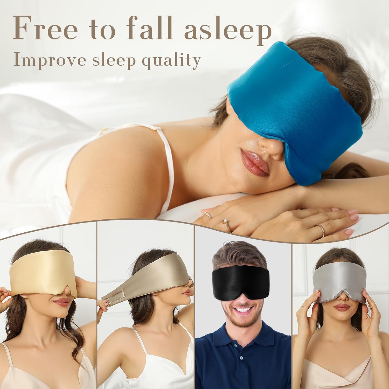 Máscara de dormir 100% seda de morera para mujeres y hombres con banda ajustable, para dormir de lado, máscara opaca para dormir de lado, para