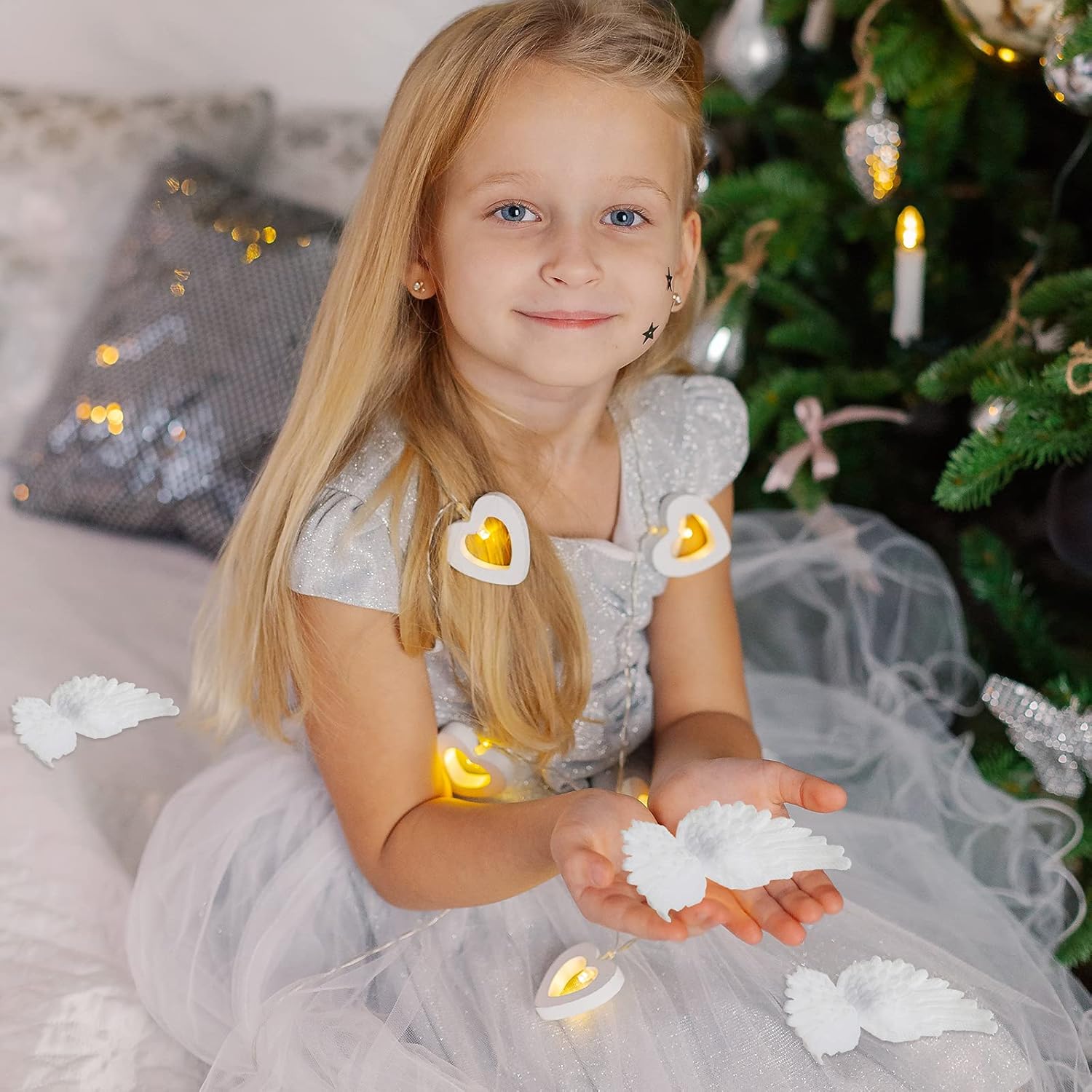 Alas de ángel de plástico 3D para manualidades, adornos de árbol de Navidad, plumas blancas, disfraz de mini alas para manualidades, accesorios de