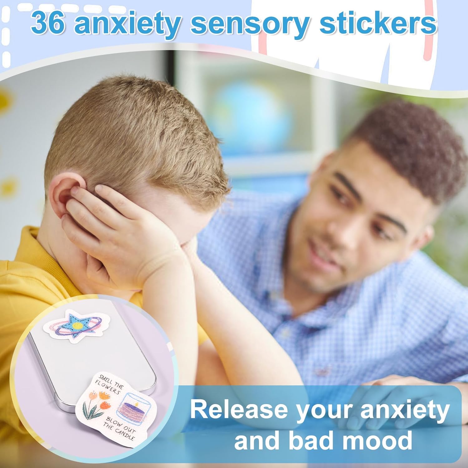 Juego de 36 calcomanías calmantes para la ansiedad, calcomanías sensoriales de tira, 12 estilos táctiles ásperas texturizadas con fuerte adhesivo en
