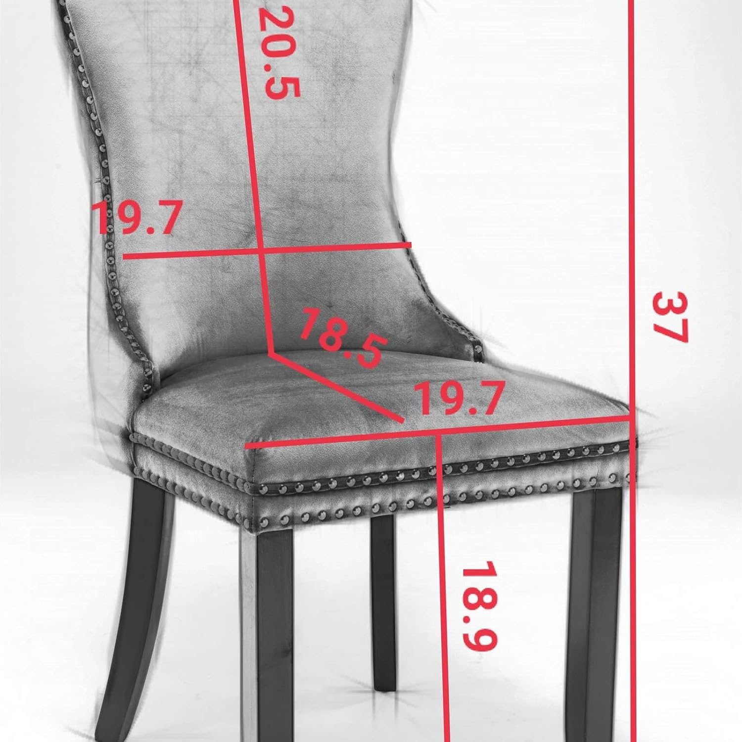 FRITHJILL Silla de comedor tapizada de terciopelo con respaldo de ala y patas de madera marrón, decoración de remaches, silla auxiliar moderna de