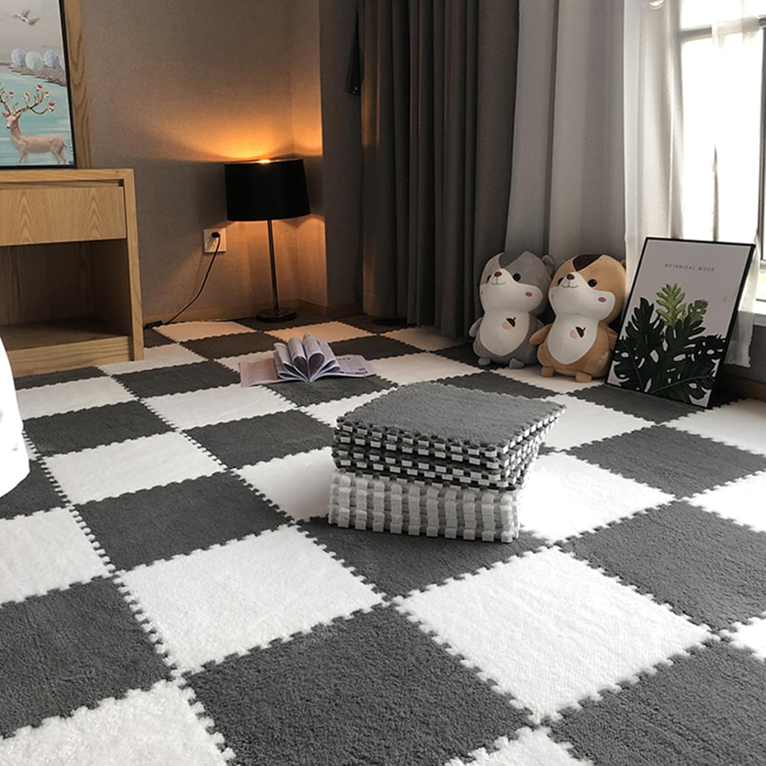 10 azulejos de espuma para piso, tapete de espuma de rompecabezas de felpa entrelazado, antideslizante, azulejos de EVA para bebé, tapete de juego