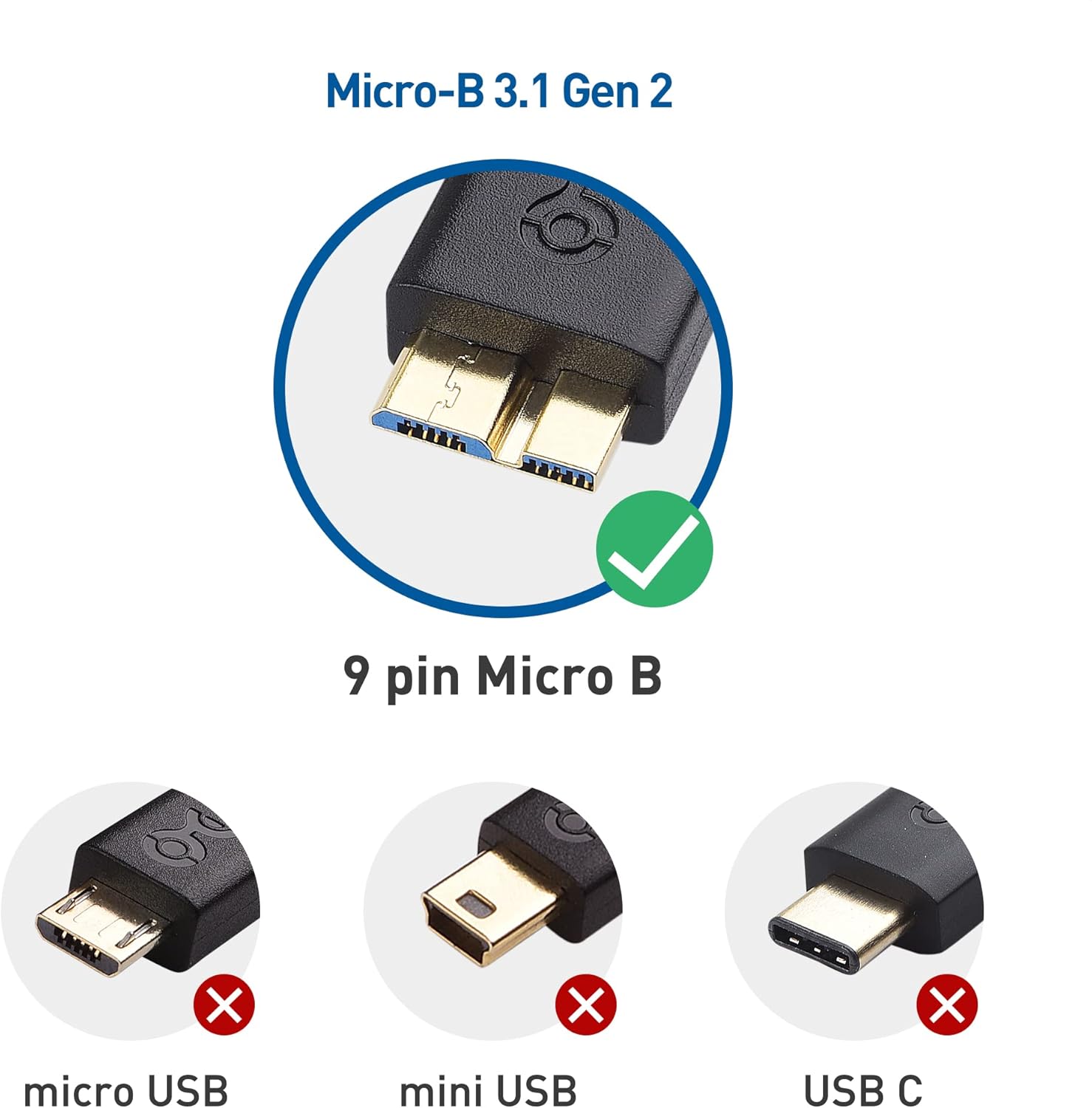 Cable Matters Cable corto USB C a Micro USB 3.0 de 10 Gbps, cable de disco duro USB-C, cable micro B a USBC, compatible con Seagate, LaCie, Toshiba,