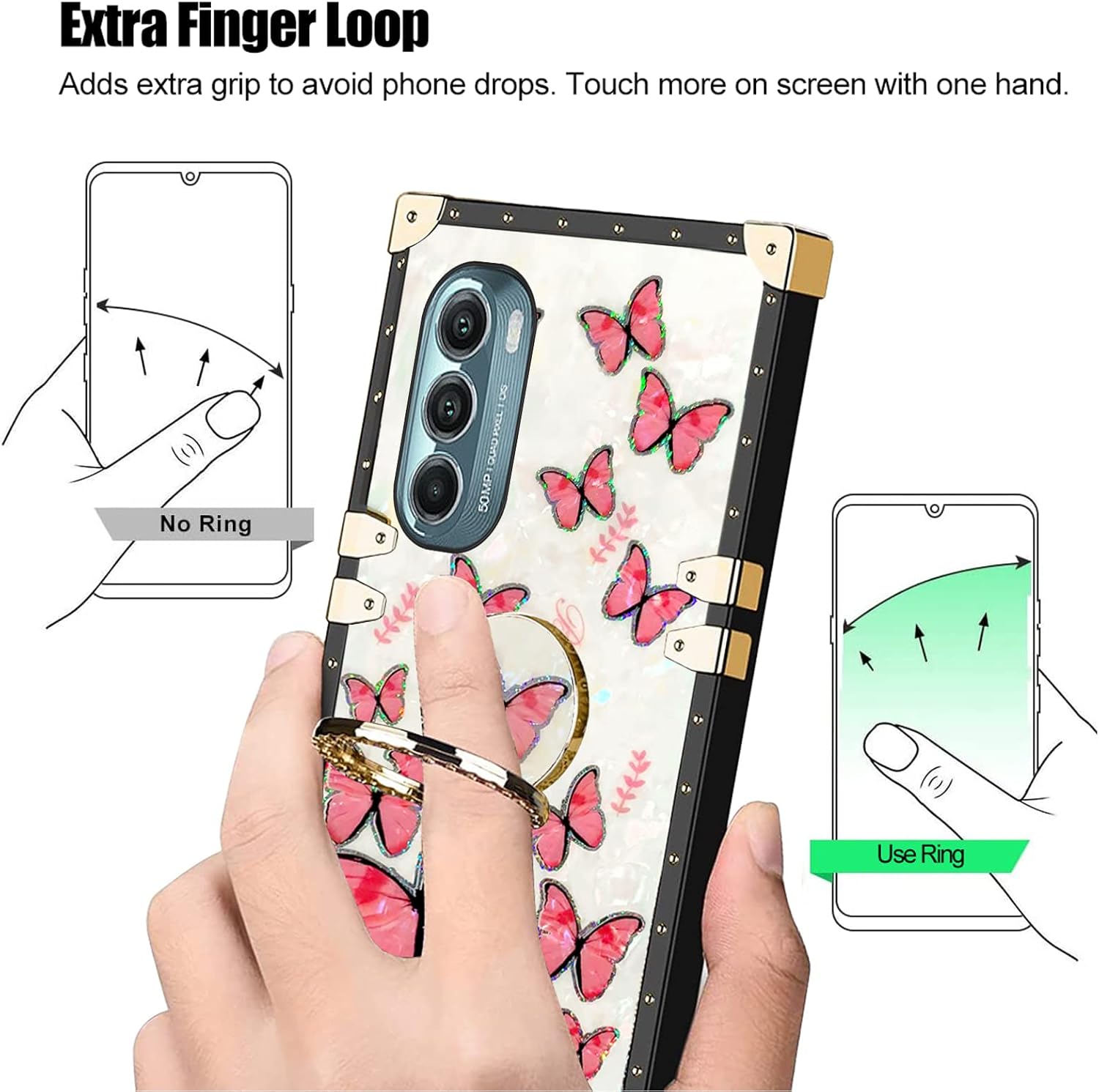 KuDiNi Funda para Moto G Stylus 5G 2022 para mujer, bonita funda cuadrada con purpurina femenina, elegante, retro, con borde de TPU suave, con