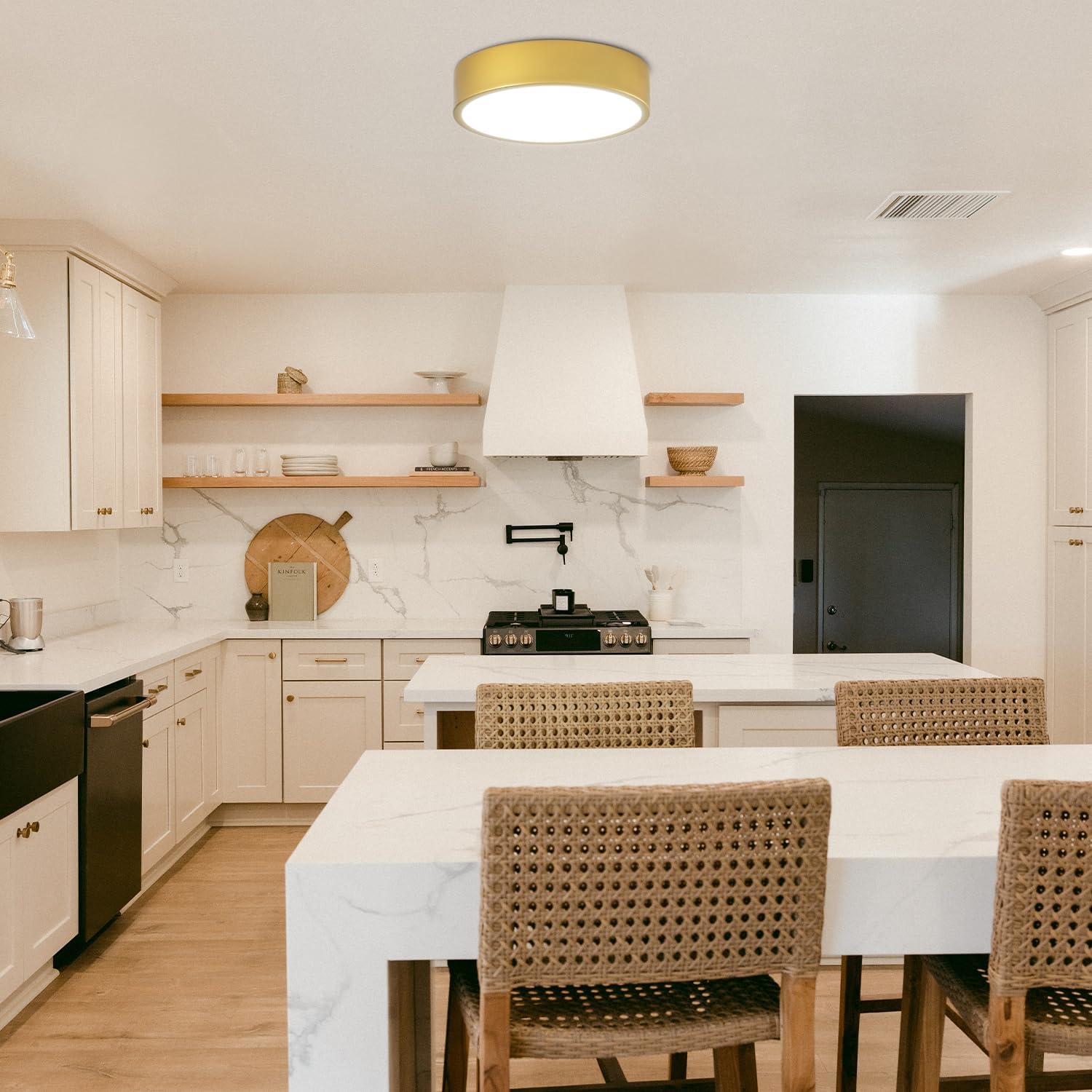 Lámpara LED de techo de montaje empotrado dorada, paquete de 3 lámparas modernas para dormitorio, montaje en techo, regulable, lámpara de techo de