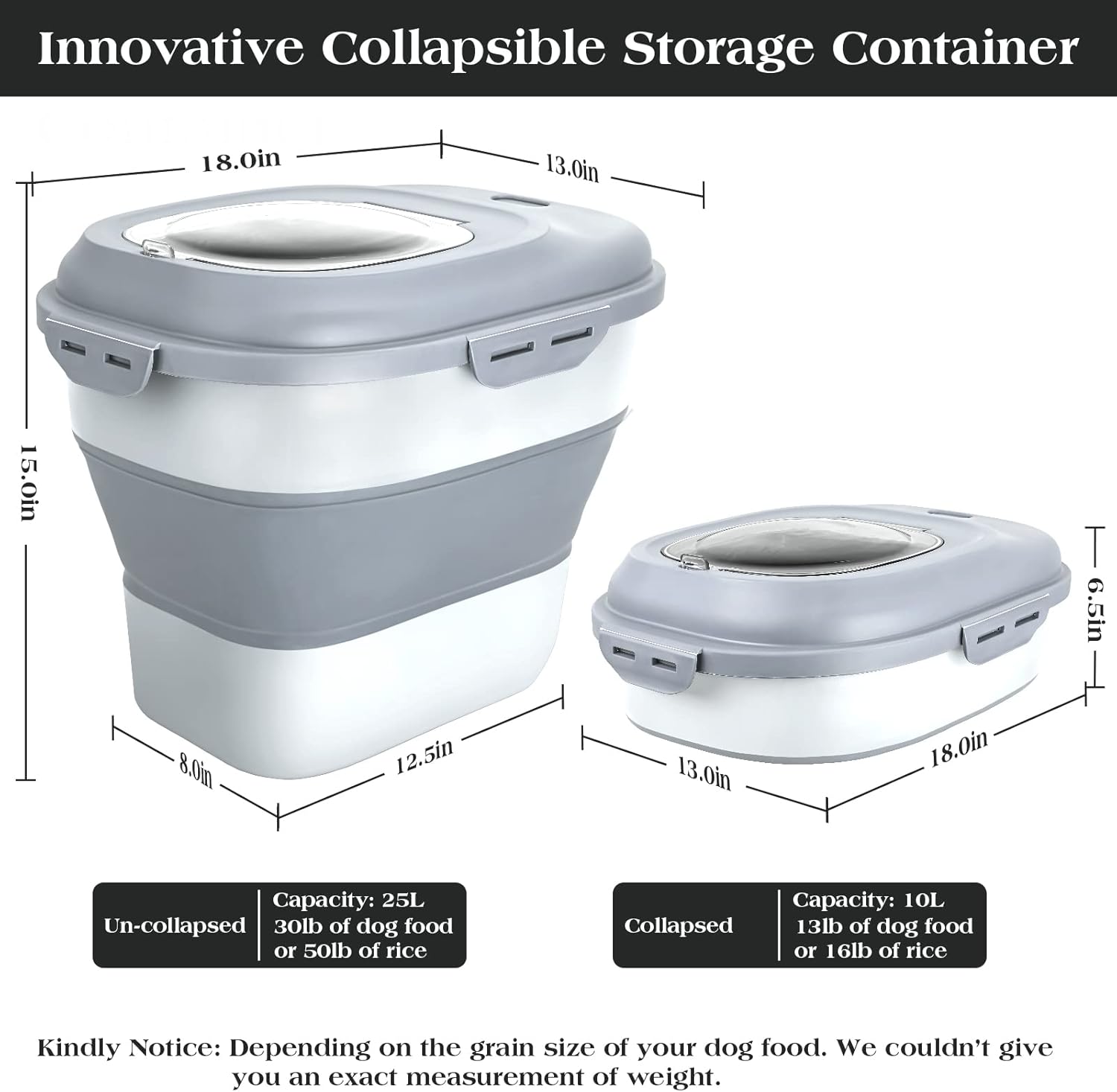 Contenedor de almacenamiento de alimentos para perros, hermético plegable de 13 a 30 libras, contenedor de comida para mascotas con tapa abatible,