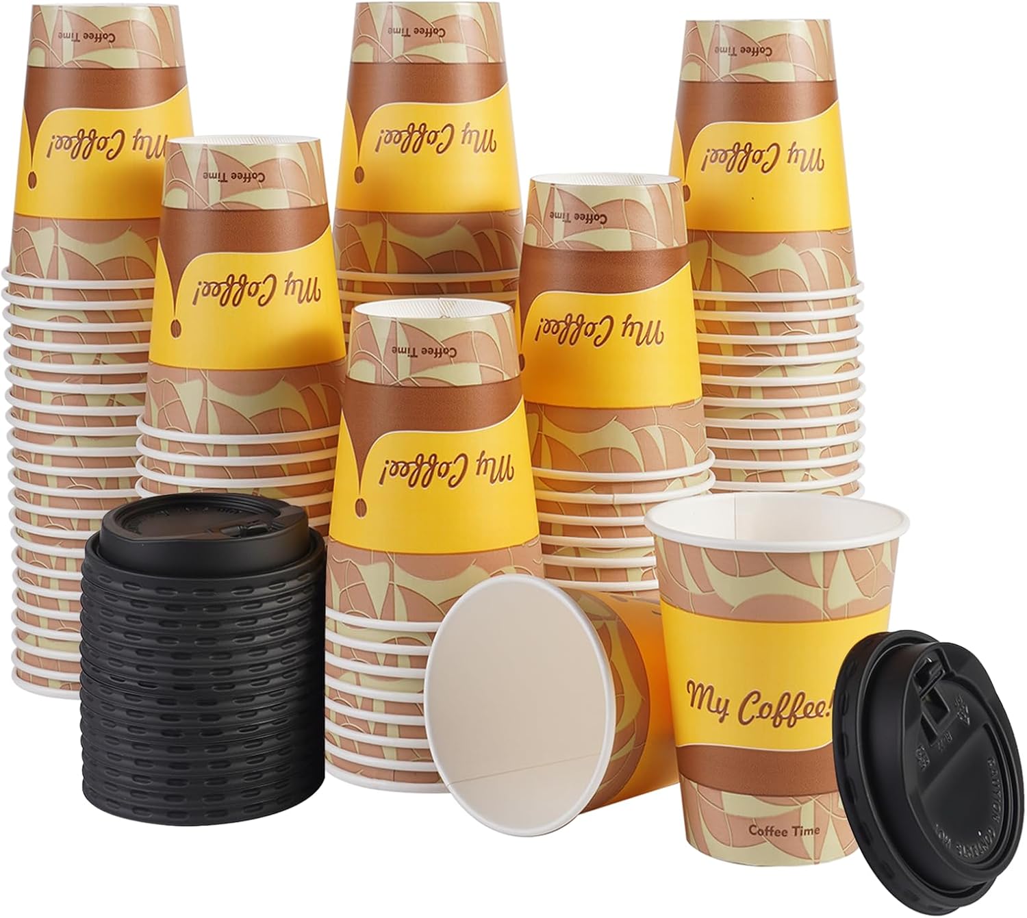 Tamone Paquete de 100 tazas de café de papel de 12 onzas, tazas de café desechables con tapas, tazas de bebida fríacaliente para café, agua, jugo o