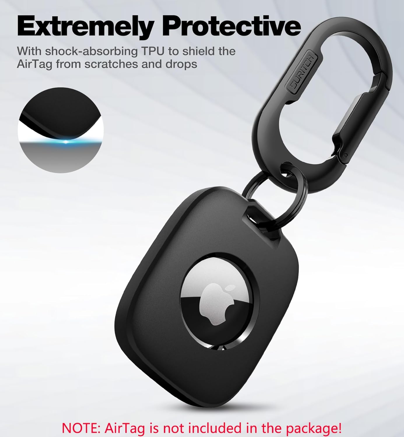 SURITCH Soporte para Apple AirTag, funda AirTag con mosquetón antipérdida, llavero protector de TPU a prueba de golpes para niños, llaves, mascotas,