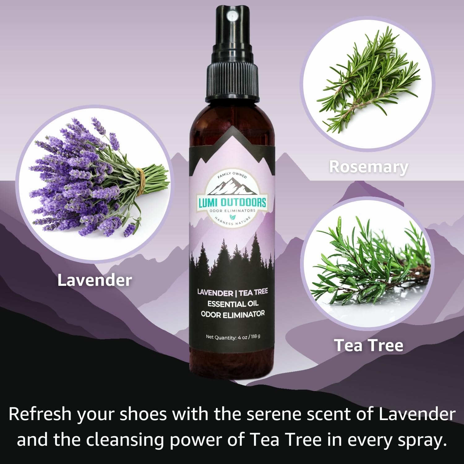 Lumi Outdoors Paquete de 3 desodorantes naturales para zapatos, eucalipto limón, árbol de té cítrico, árbol de té de lavanda