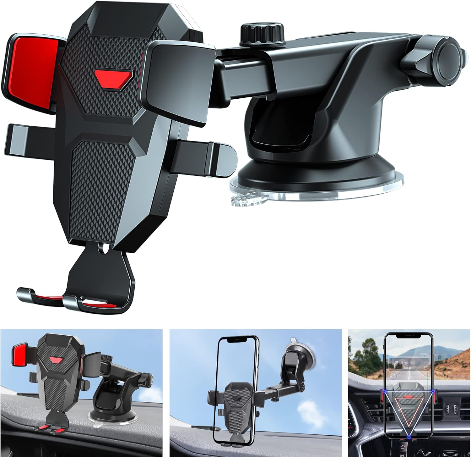 Soporte de teléfono para automóvil, soporte de teléfono 3 en 1 con ventosa para parabrisassalpicaderoventilación de aire, compatible con iPhone 13