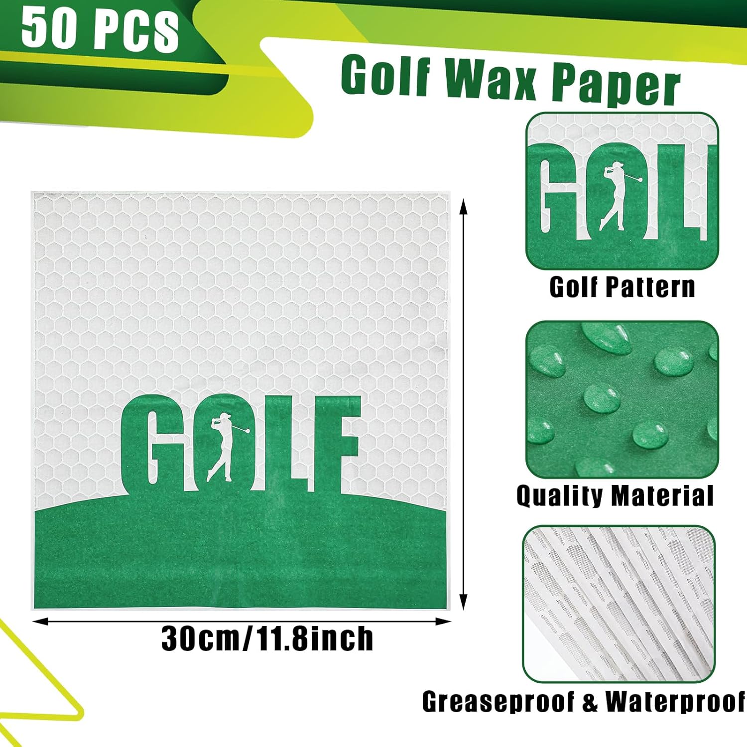 100 piezas de suministros de fiesta de golf sirven 50, bandejas de comida de papel de golf, botes de comida con hojas de papel encerado para niños,