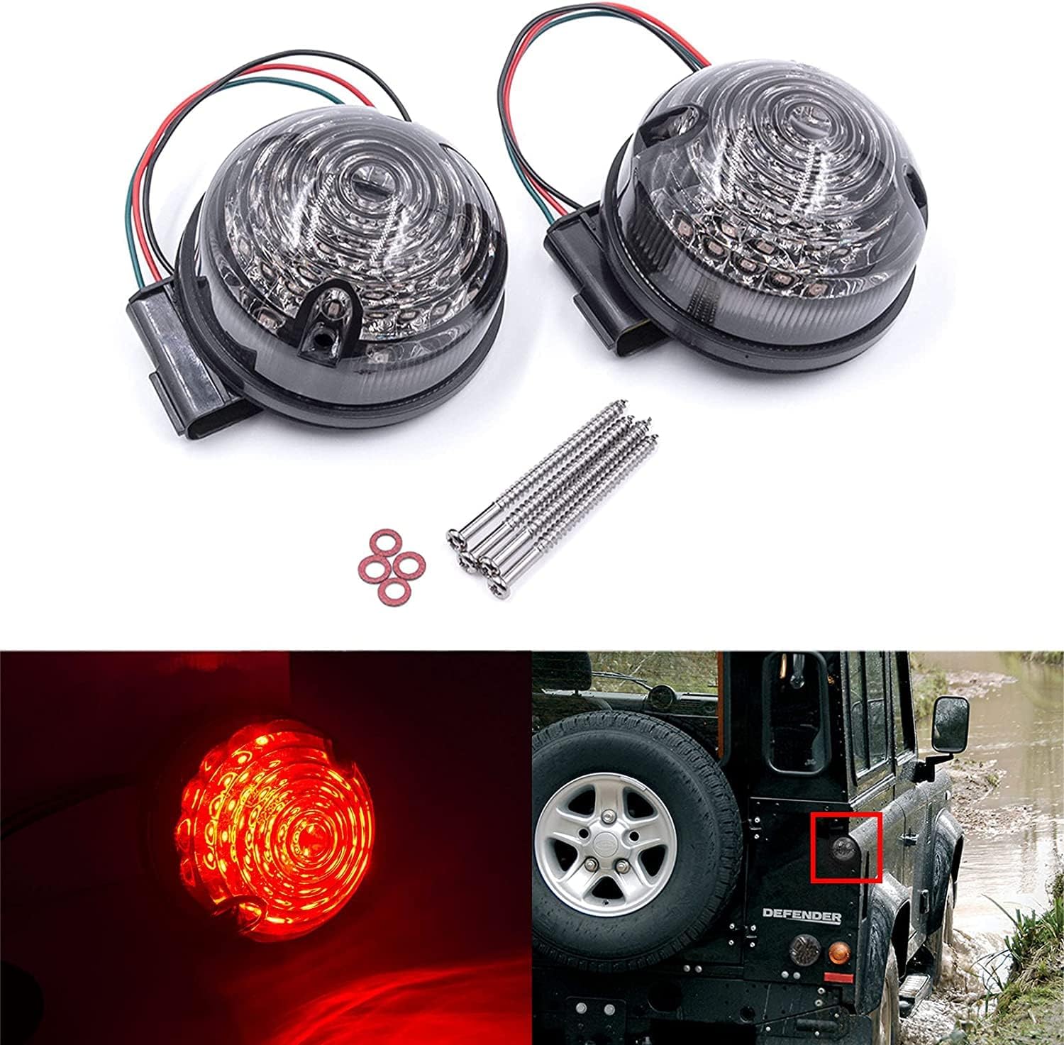 NSLUMO Defender – Luces traseras LED de freno, 2 piezas de lente ahumada de 2.874 in, lámpara trasera trasera roja para Land Rover Defender
