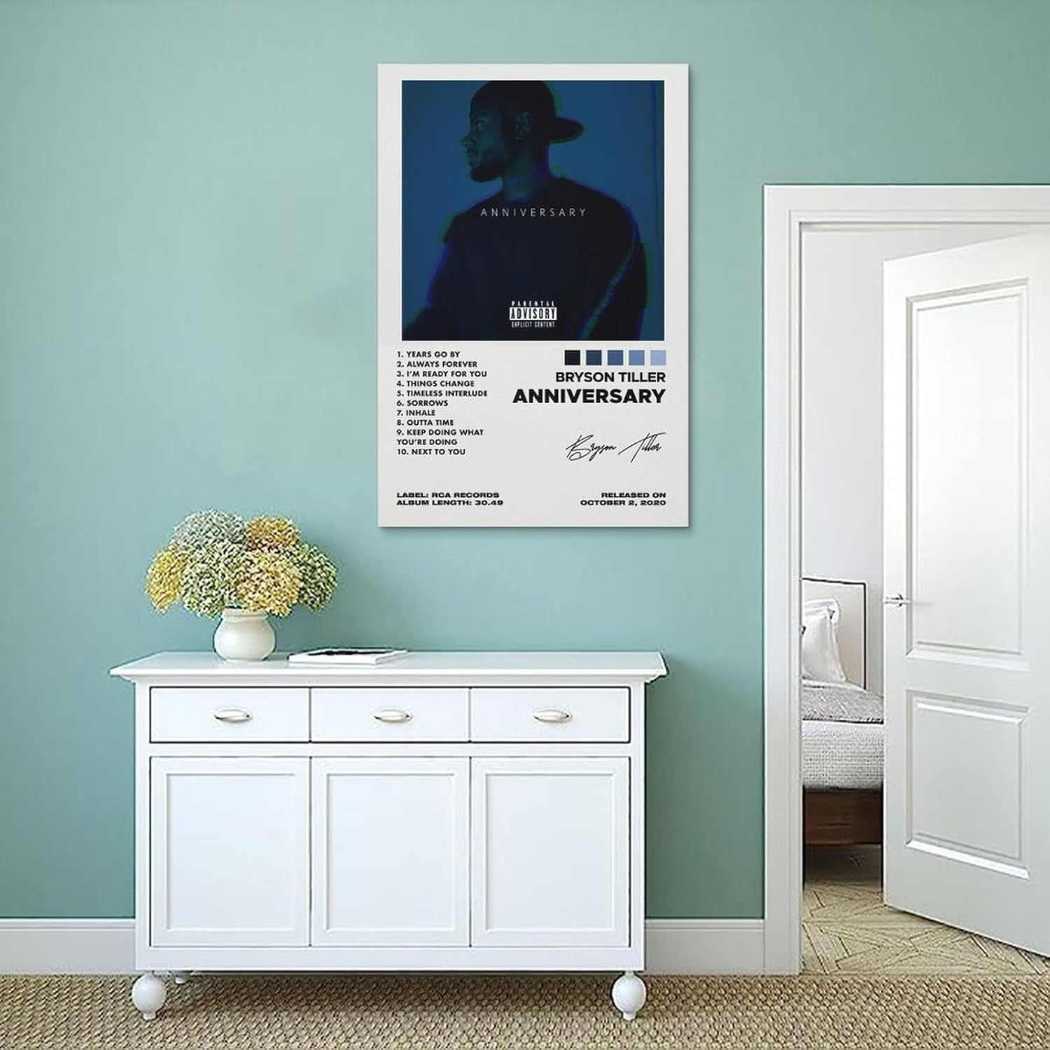 ShenMou Póster de la portada del álbum de Bryson Tiller de aniversario de Bryson Tiller, lienzo para decoración de pared, póster para dormitorio,