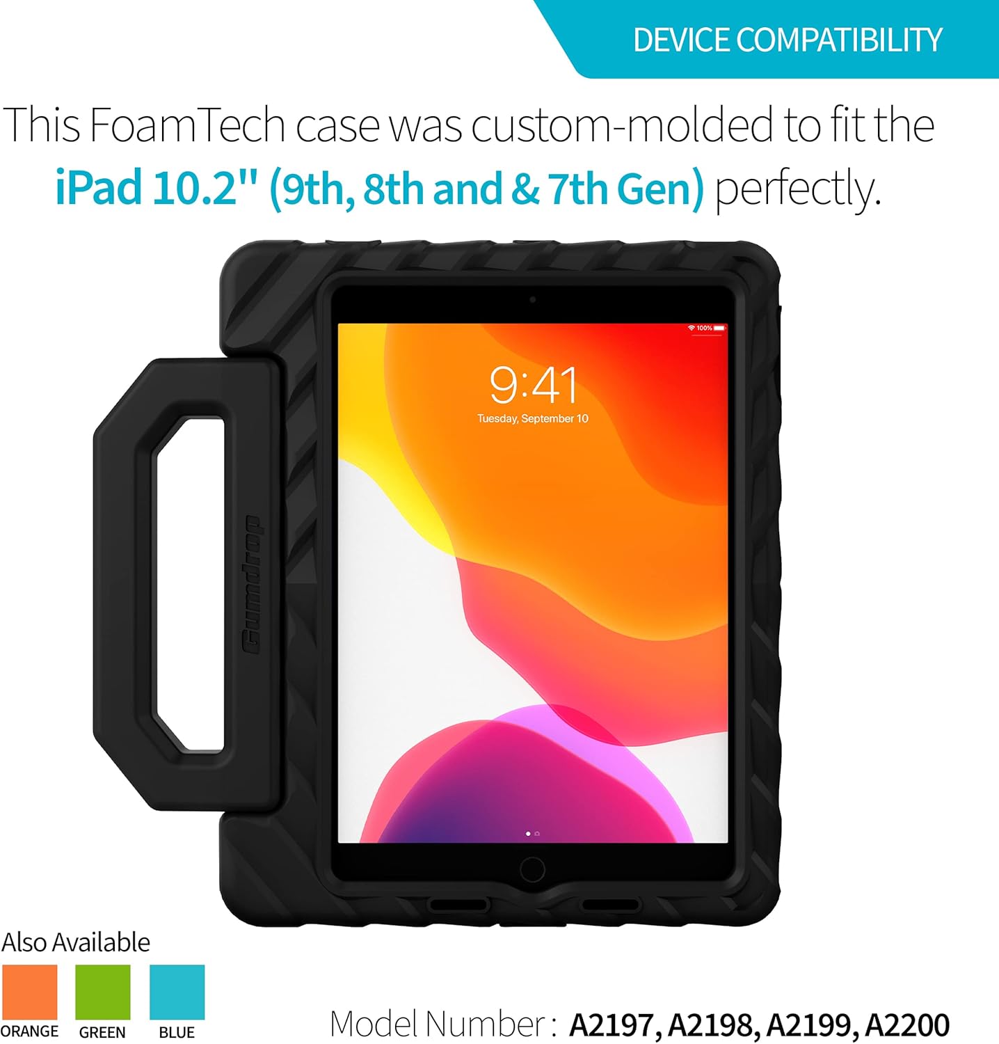 Gumdrop FoamTech – Funda para Apple iPad de 9  8  7 generación (10.2 pulgadas) diseñada para estudiantes K-12, profesores y aulas, resistentes a