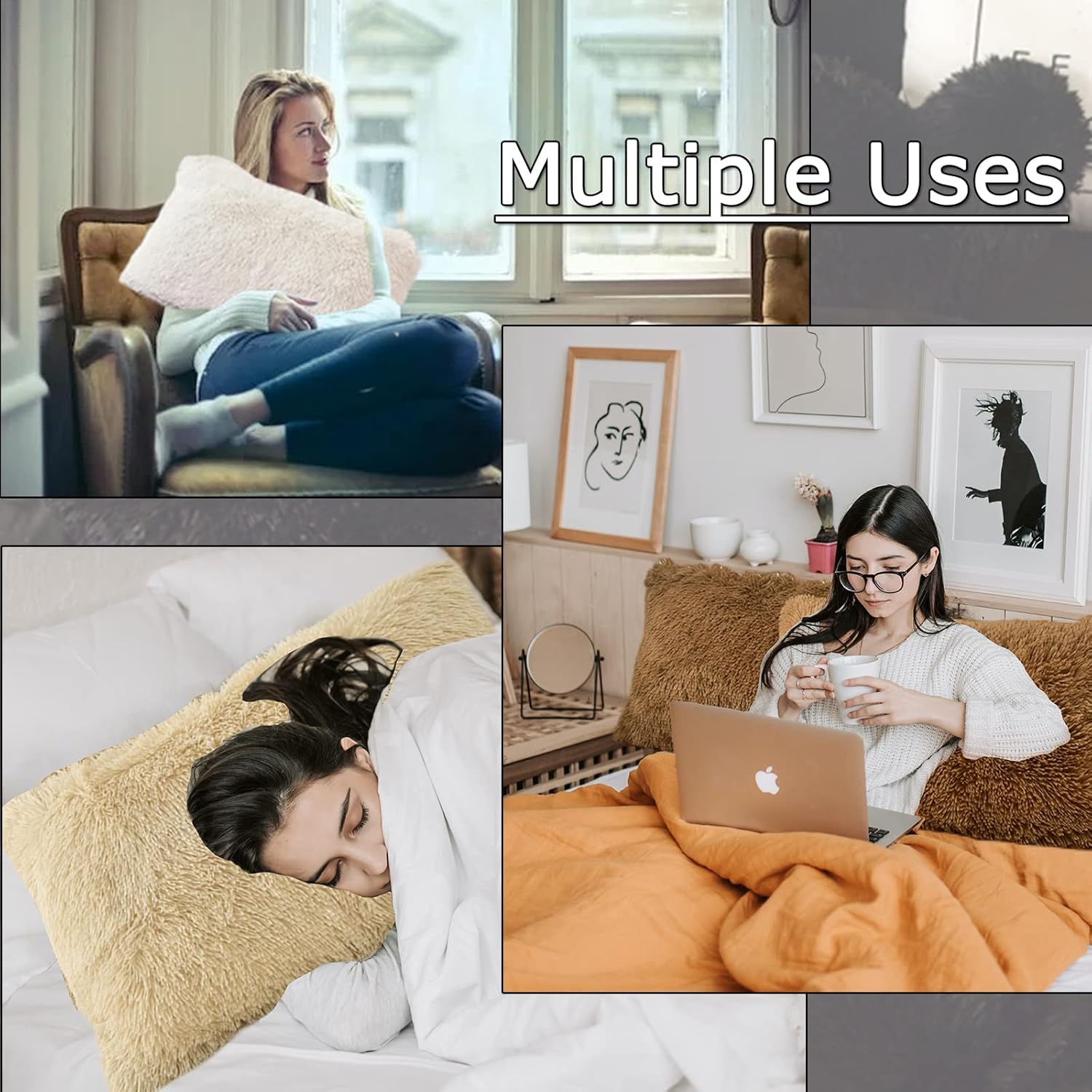 MorroMorn Fundas de almohada decorativas, paquete de 2 fundas de almohada de piel sintética, fundas de almohada de lujo con cierre de cremallera,