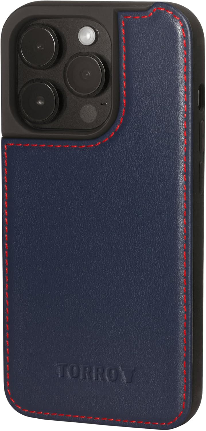 TORRO Funda de cuero compatible con iPhone 15 Pro Max – Funda de cuero de primera calidad – Azul marino