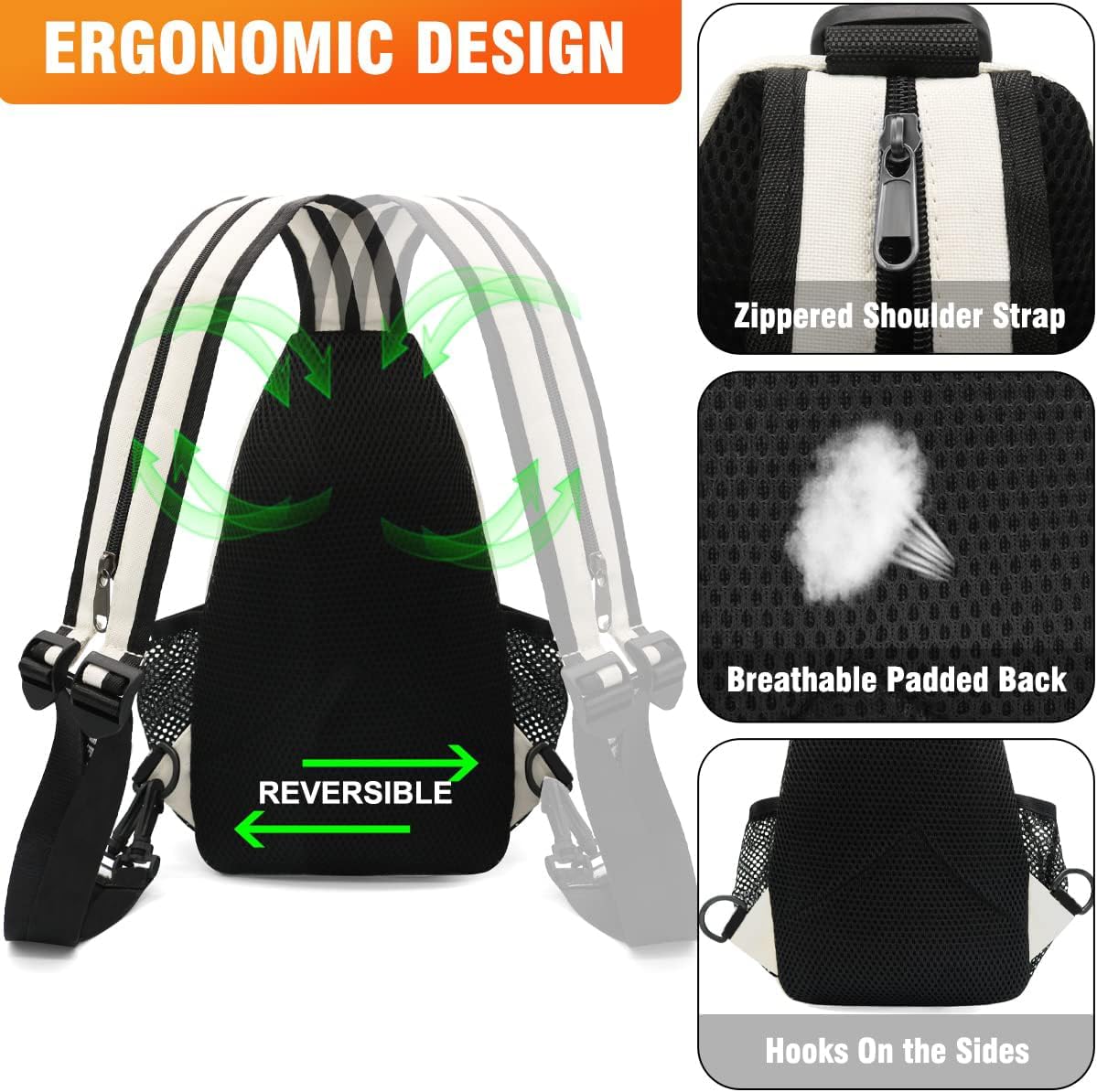 Mochila cruzada para hombres y mujeres, mochila de hombro, mochila de viaje, senderismo, bolsa de pecho, Blanco, Mochilas Sling