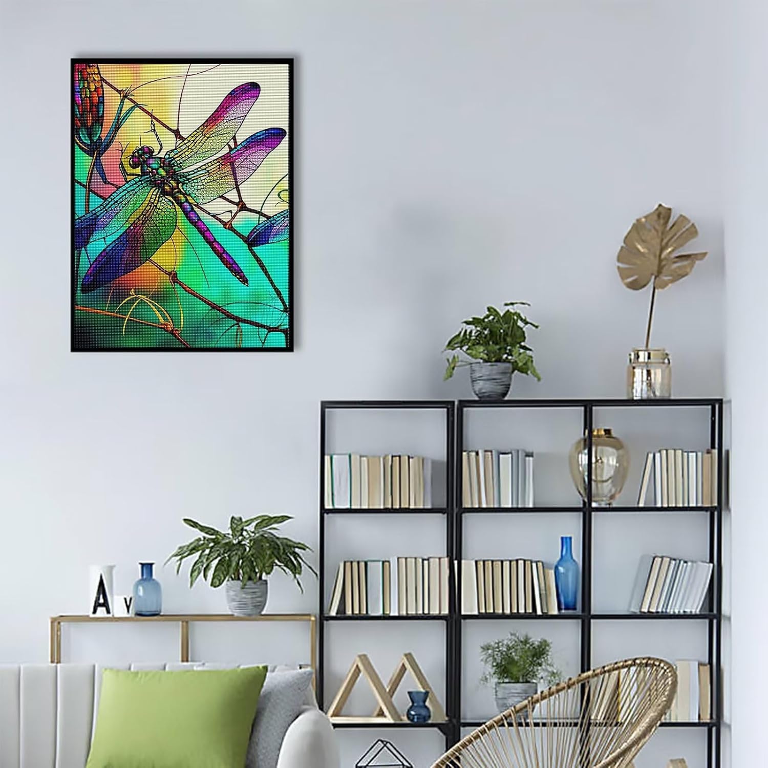 Juego de pintura de diamante para niños y adultos, pintura artística colorida de libélula, juego digital de diamante redondo 5D, pintura bordada de