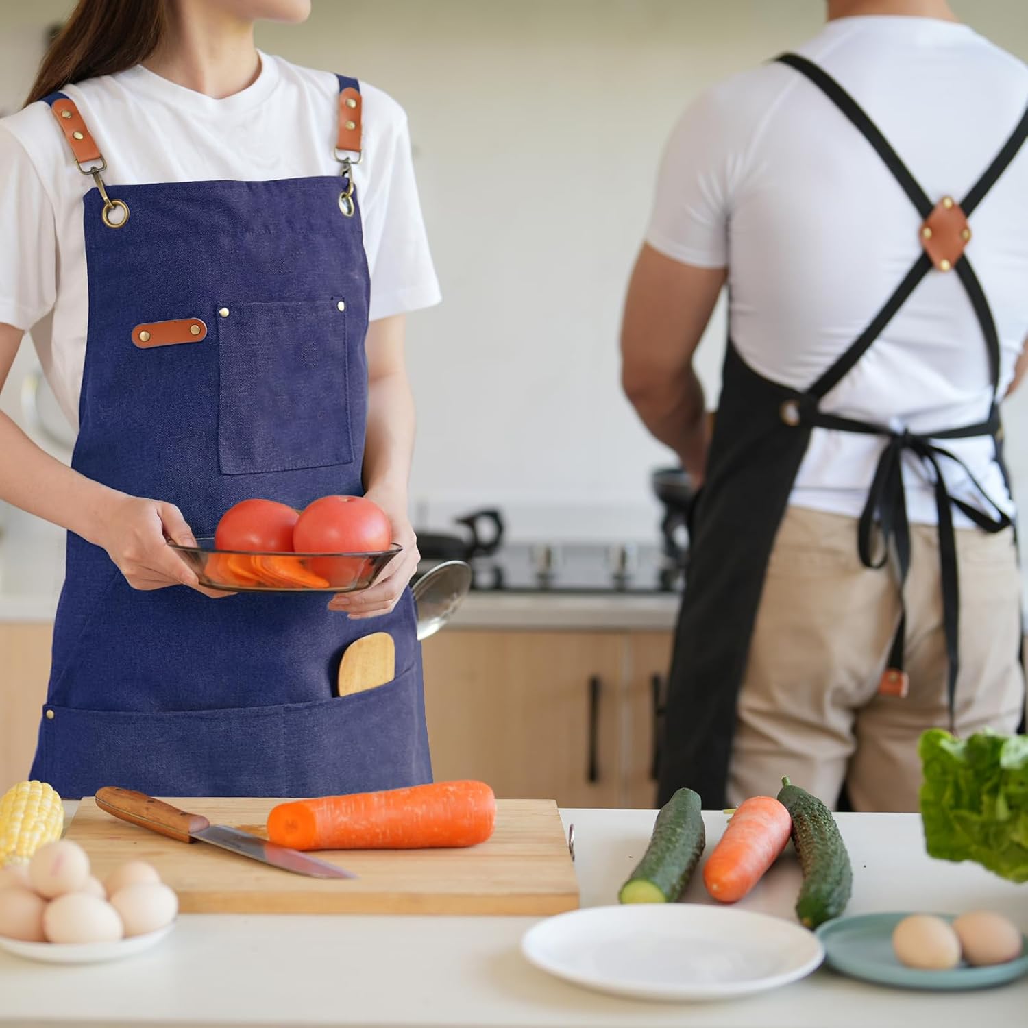 Aoomzoon Delantales de lona para hombre, delantal de chef, delantal de trabajo con bolsillos grandes, 16 onzas, parte trasera cruzada, barbacoa,
