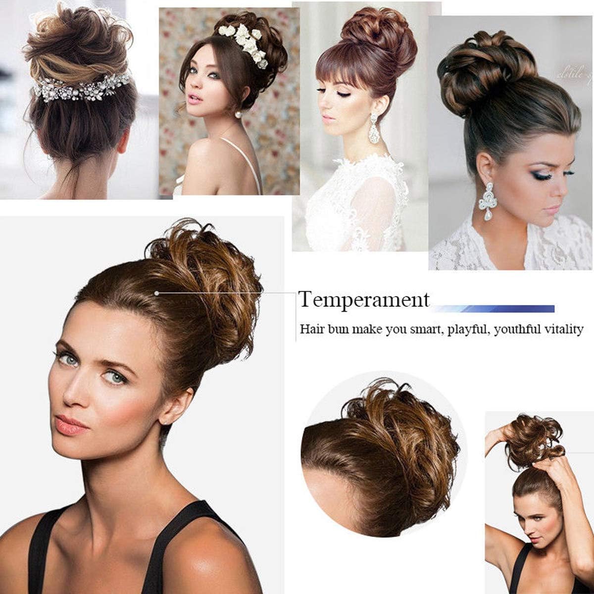 Cabello sintético despeinado, grueso, extensiones para coleta, cabello recogido