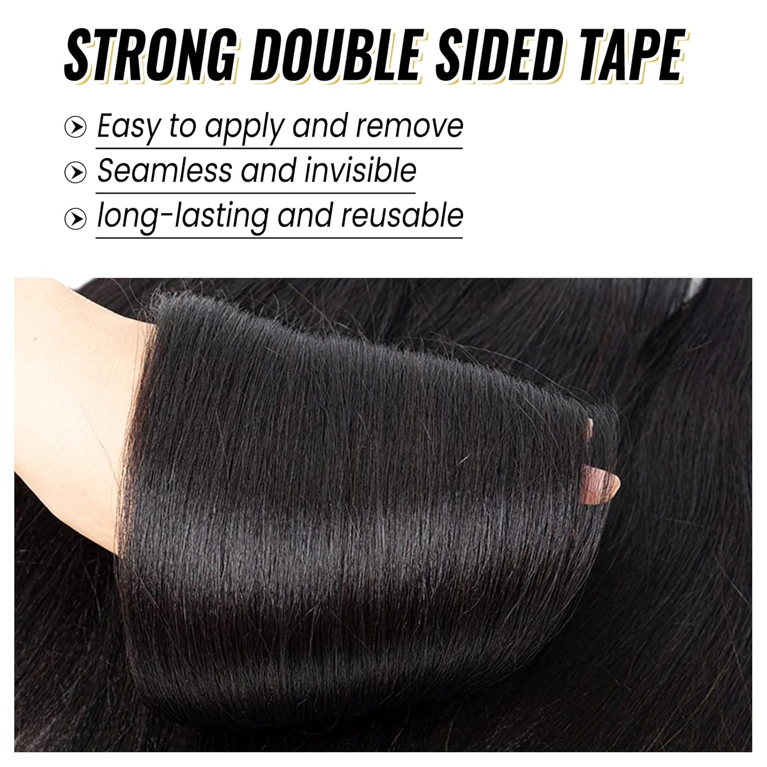 Yaki – Extensiones de cabello humano con cinta adhesiva para mujeres negras, 3.53 onzas, 40 unidades, color negro natural, extensiones de cabello