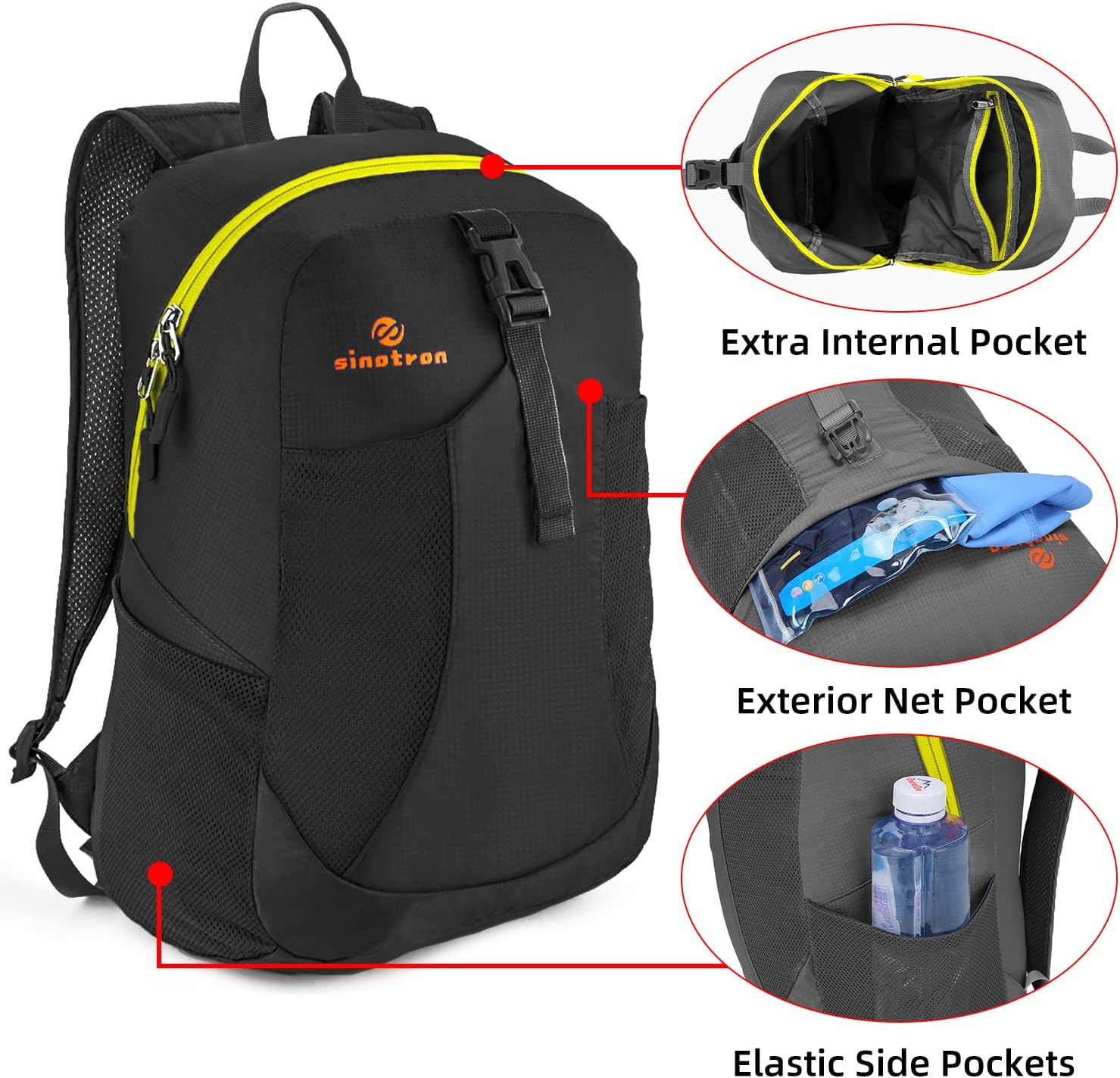 Sinotron Mochila de senderismo ligera de 22 litros, mochila pequeña de senderismo para mujeres y hombres, viajes, campamento y vacaciones