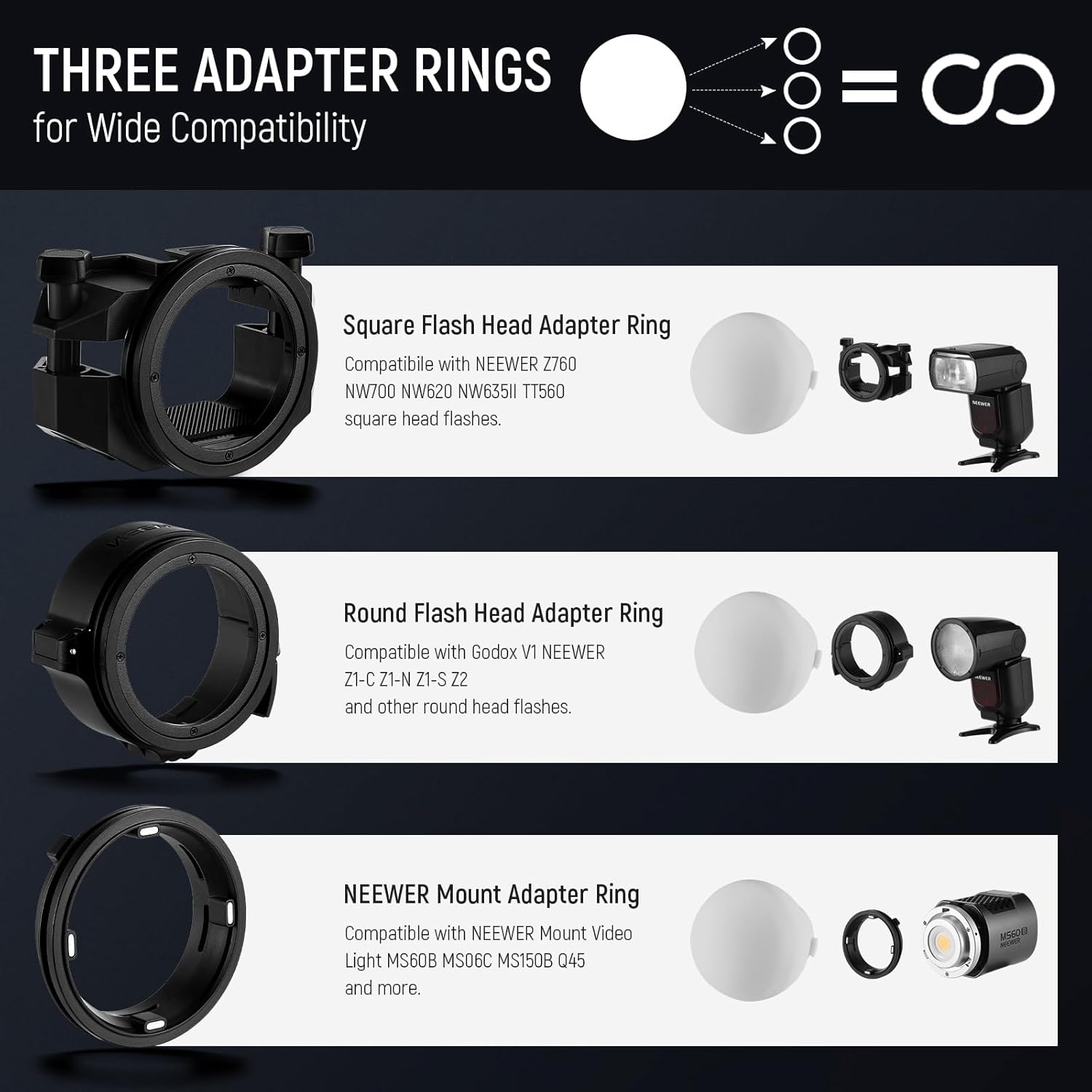 NEEWER CRS6 Softbox Diffusion Dome con 3 anillos adaptadores, compatible con Godox V1 NEEWER Z1 Z2 Flash de cabeza redonda y Speedlite Square Z760 y