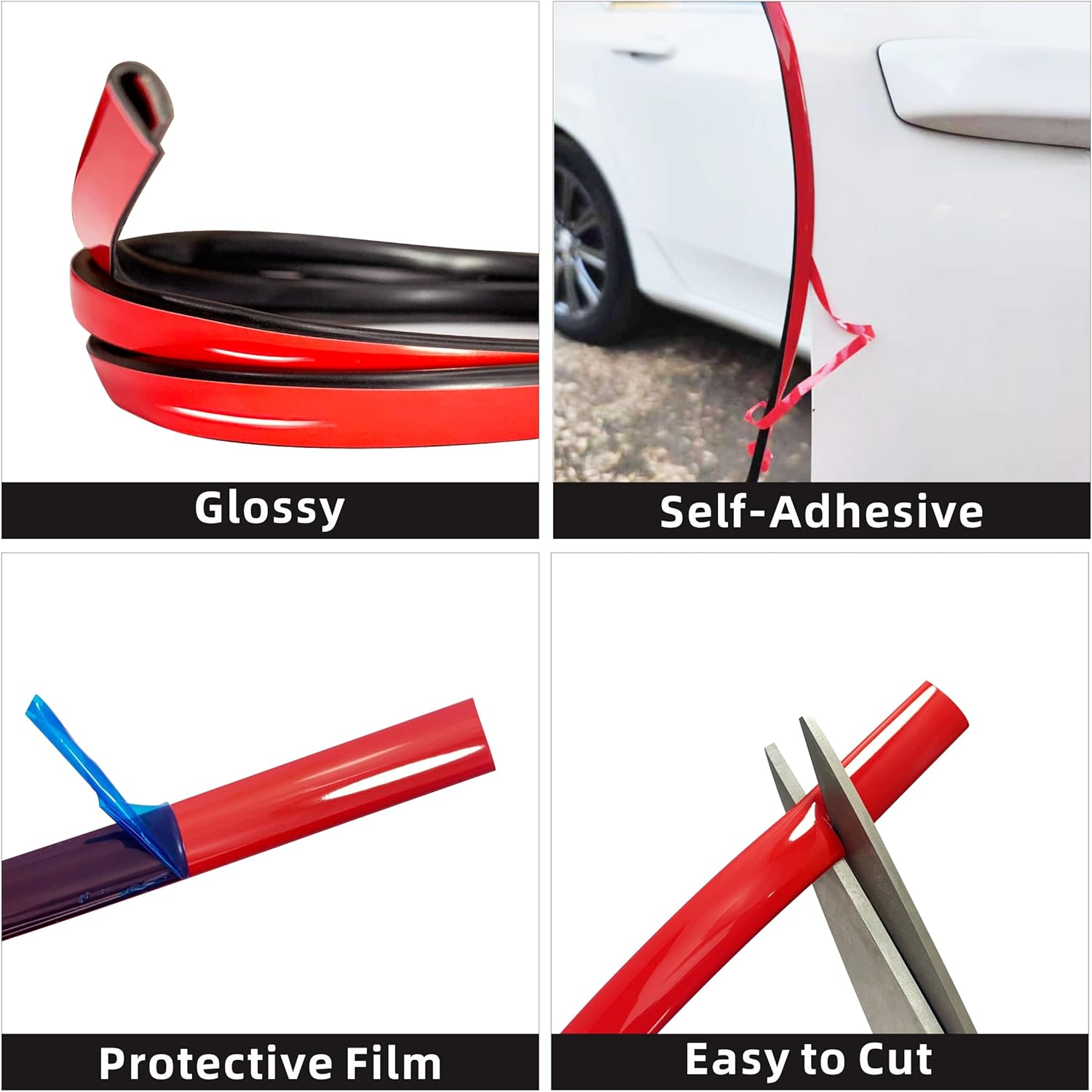 Tira decorativa de color rojo sólido para automóvil, automóvil, bicicleta, exterior e interior, moldura universal para salpicadero, parachoques y