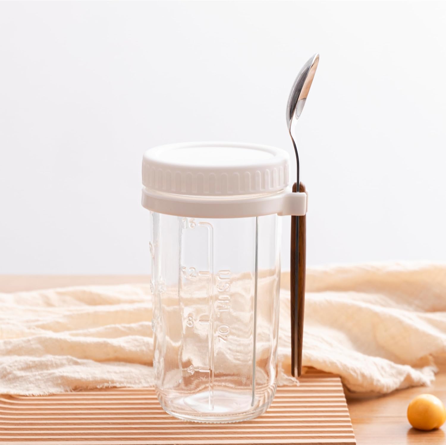 Paquete de 4 recipientes de avena con tapas herméticas y cucharas, tarros de vidrio de 21 onzas con marcas de medición, tarros de avena para