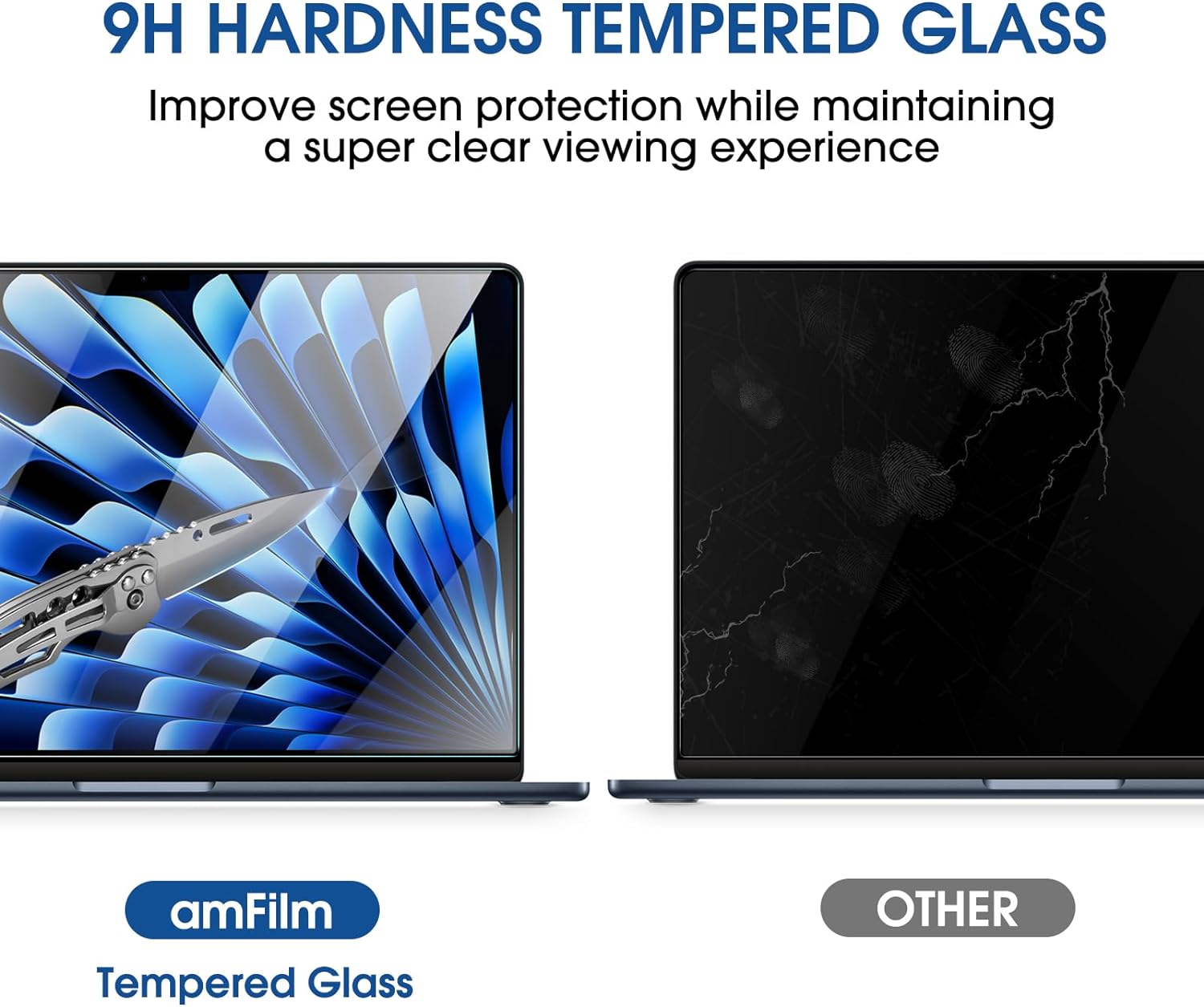 amFilm Protector de pantalla de vidrio templado diseñado para MacBook Air de 15 pulgadas (chip M2, lanzado en 2023) cero burbujas dureza 9H