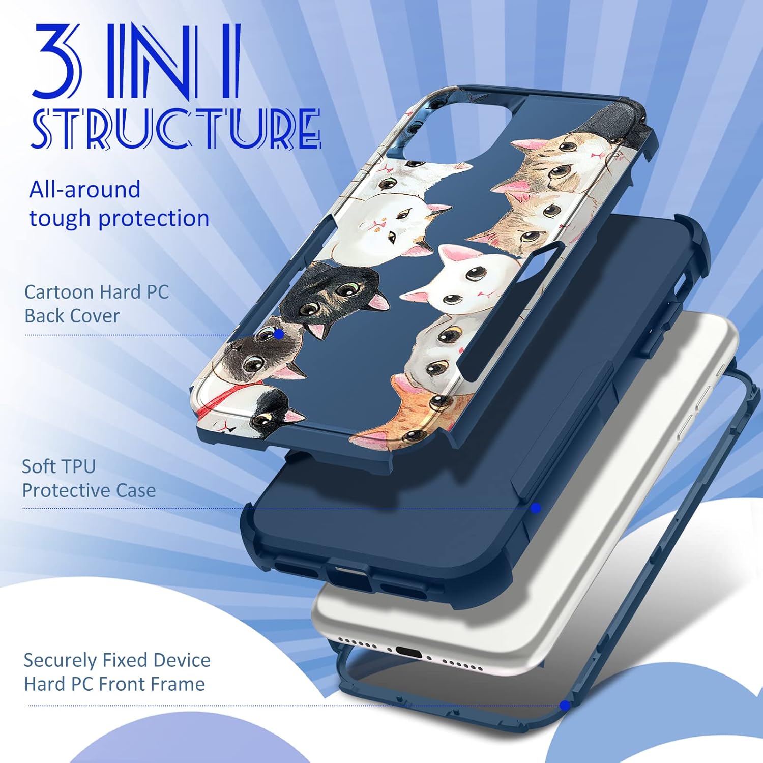 Funda para Apple iPhone 13 para mujer, linda funda de teléfono para niñas, diseño único femenino estético para adolescentes, kawaii, gato,