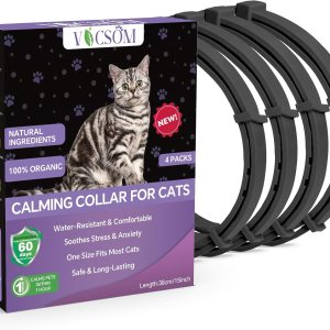 VICSOM Collar calmante para gatos, collar de feromonas calmante para gatos, alivio de la ansiedad, alivio del estrés, ajustable, impermeable, collar VICSOM Collar calmante para gatos, collar de feromonas calmante para gatos, alivio de la ansiedad, alivio del estrés, ajustable, impermeable, collar