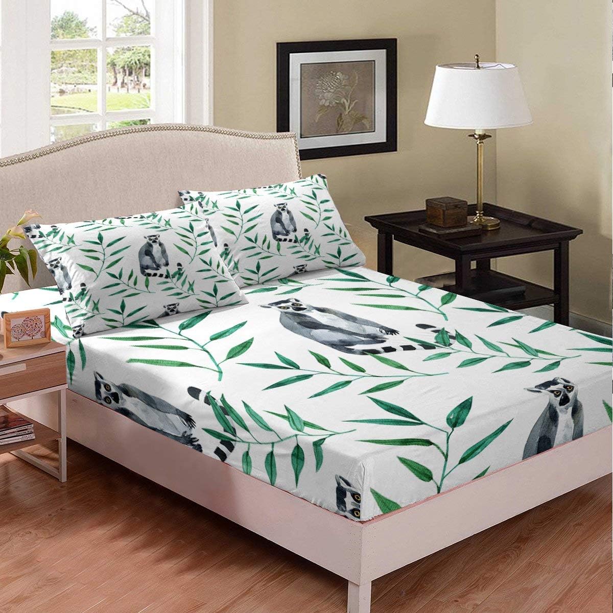 Madagascar – Sábana bajera ajustable tamaño individual, bonito juego de ropa de cama con patrón de lémur, tamaño individual para niños, niñas,