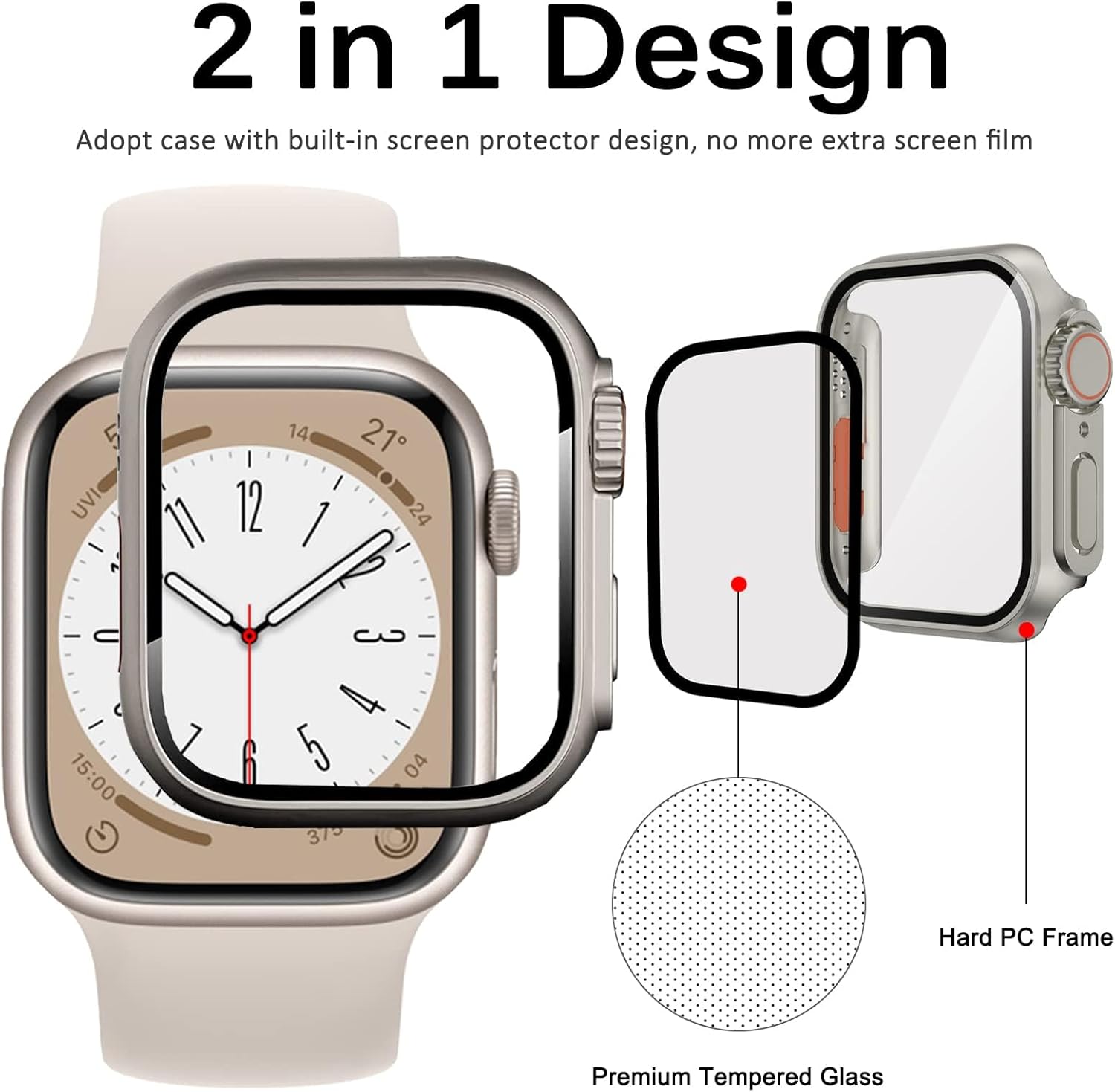 VBWVA Funda firme de PC para carcasa Apple Watch de 1.772 in, 1.614 in, 1.732 in, 1.575 in, 1.654 in, 1.496 in, apariencia de vidrio, actualización