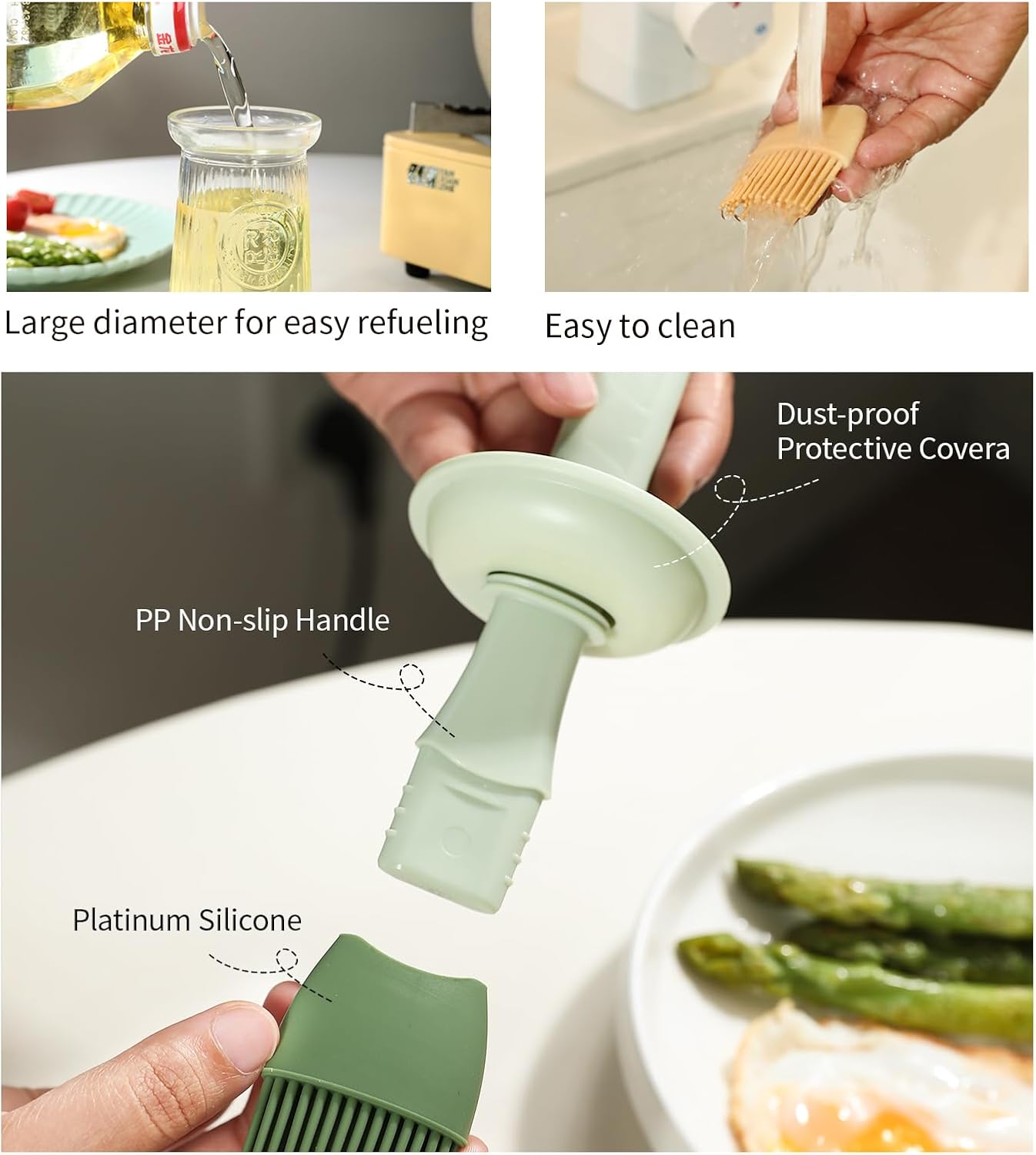 Dispensador de aceite con cepillo, dispensador de aceite de oliva de vidrio para cocina, botella dispensadora de aceite 3 en 1 con cepillo de