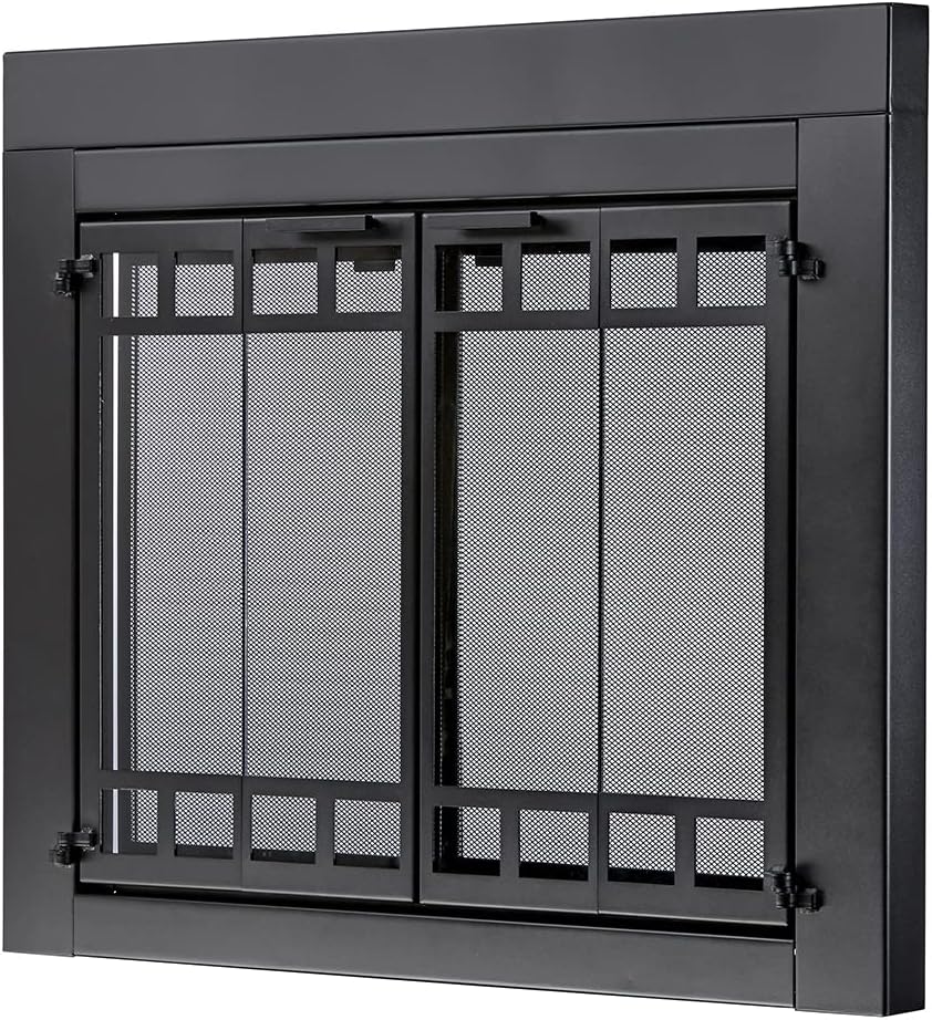 UniFlame – Connor – Puertas de chimenea de estilo bi-fold con vidrio templado ahumado (color negro, tamaño grande – se adapta a la apertura de 36 a