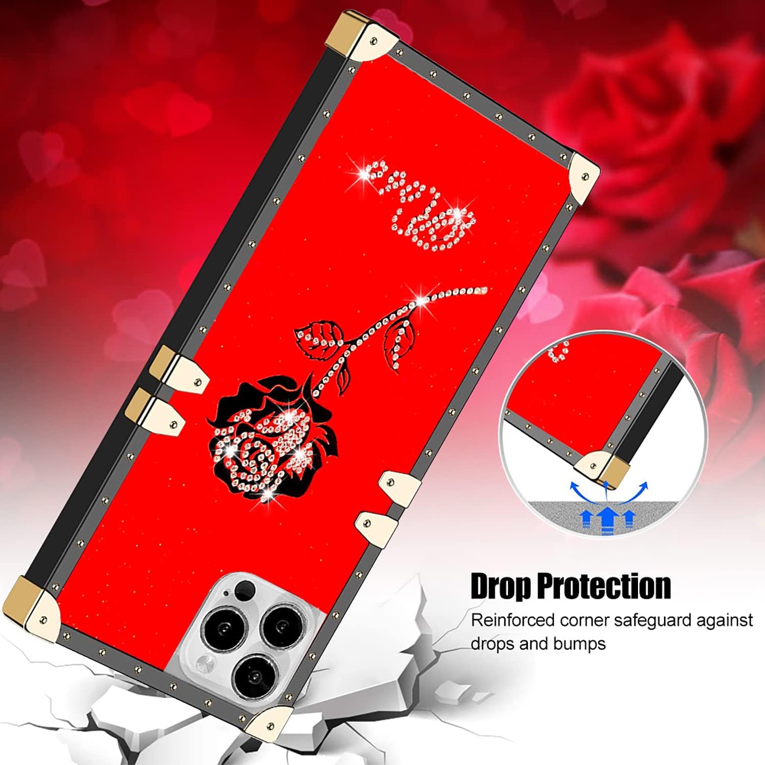 Funda protectora cuadrada retro con purpurina compatible con Samsung Galaxy A13 4G, funda protectora con borde de metal TPU suave para niñas y