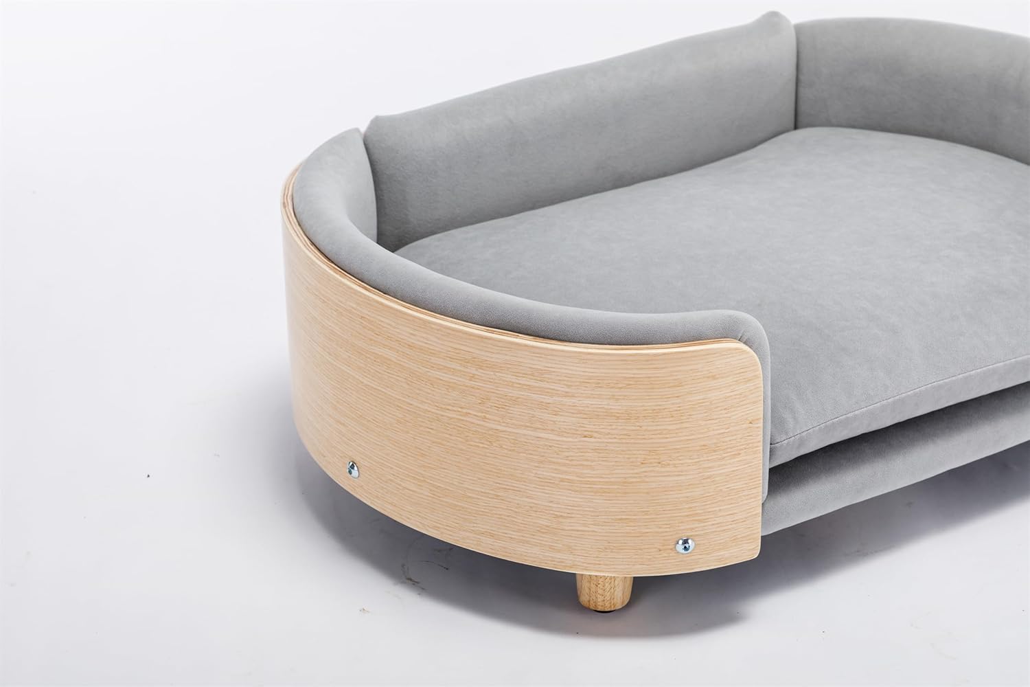 HomSof Cama elevada para perro de 30.7 pulgadas, sofá para mascotas con patas de madera maciza y respaldo de madera doblada, cojín de terciopelo,
