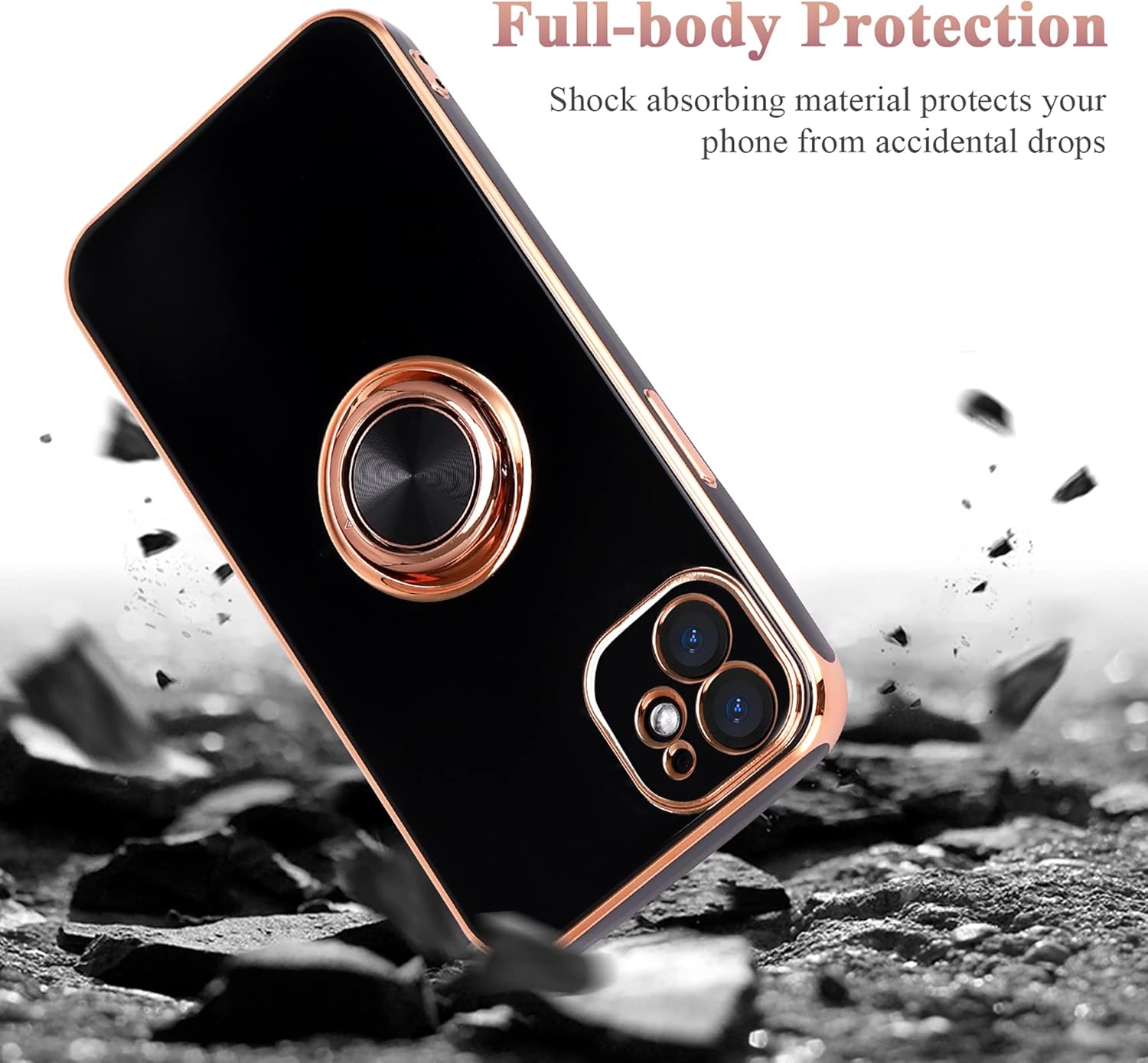 Diseño para iPhone 12, soporte de anillo giratorio de 360 integrado, soporte magnético de silicona suave, cubierta protectora ultra delgada con