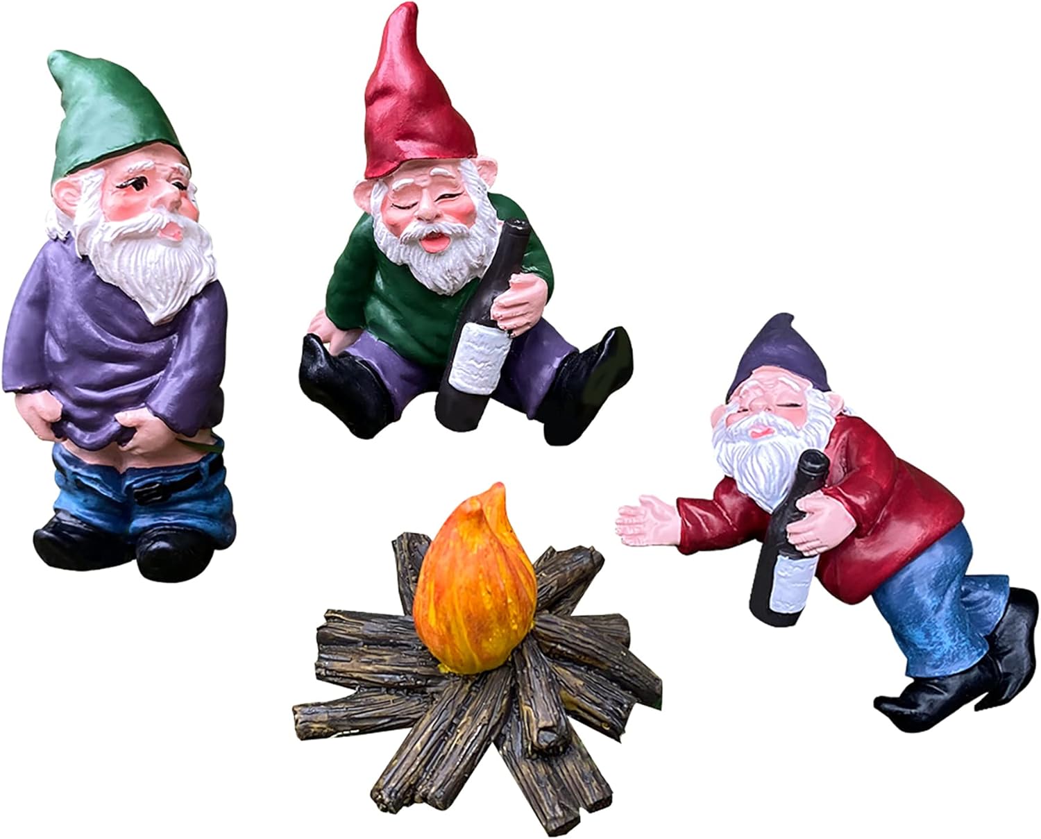 4 gnomos de jardín borrachos para decoración al aire libre, divertidas mini figuras de Knomes, escultura de hadas traviesas inapropiadas para
