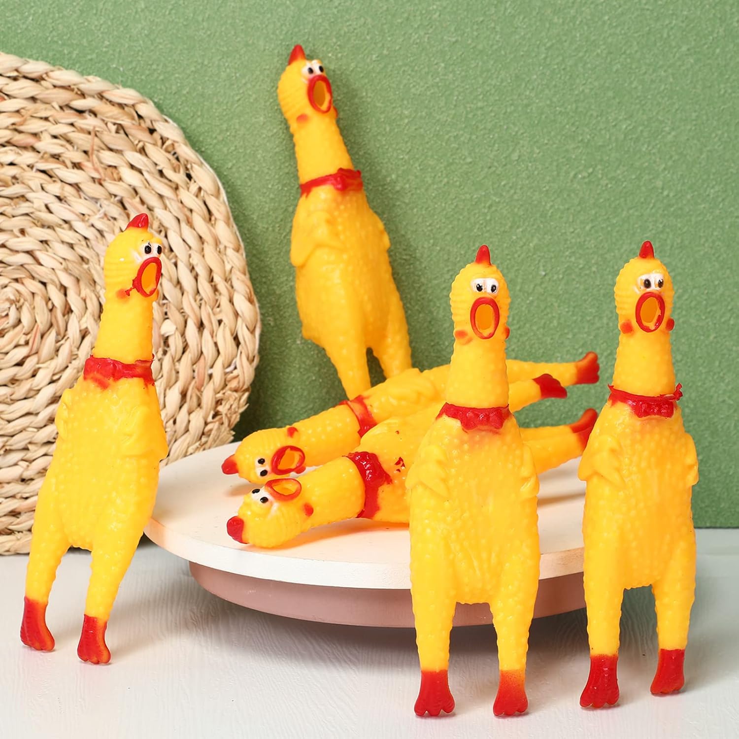 Paquete de 20 juguetes de pollo de goma parpadeantes con 20 bolas luminosas, pollo gritando LED brillante chillando pollo chirriante que encoge el