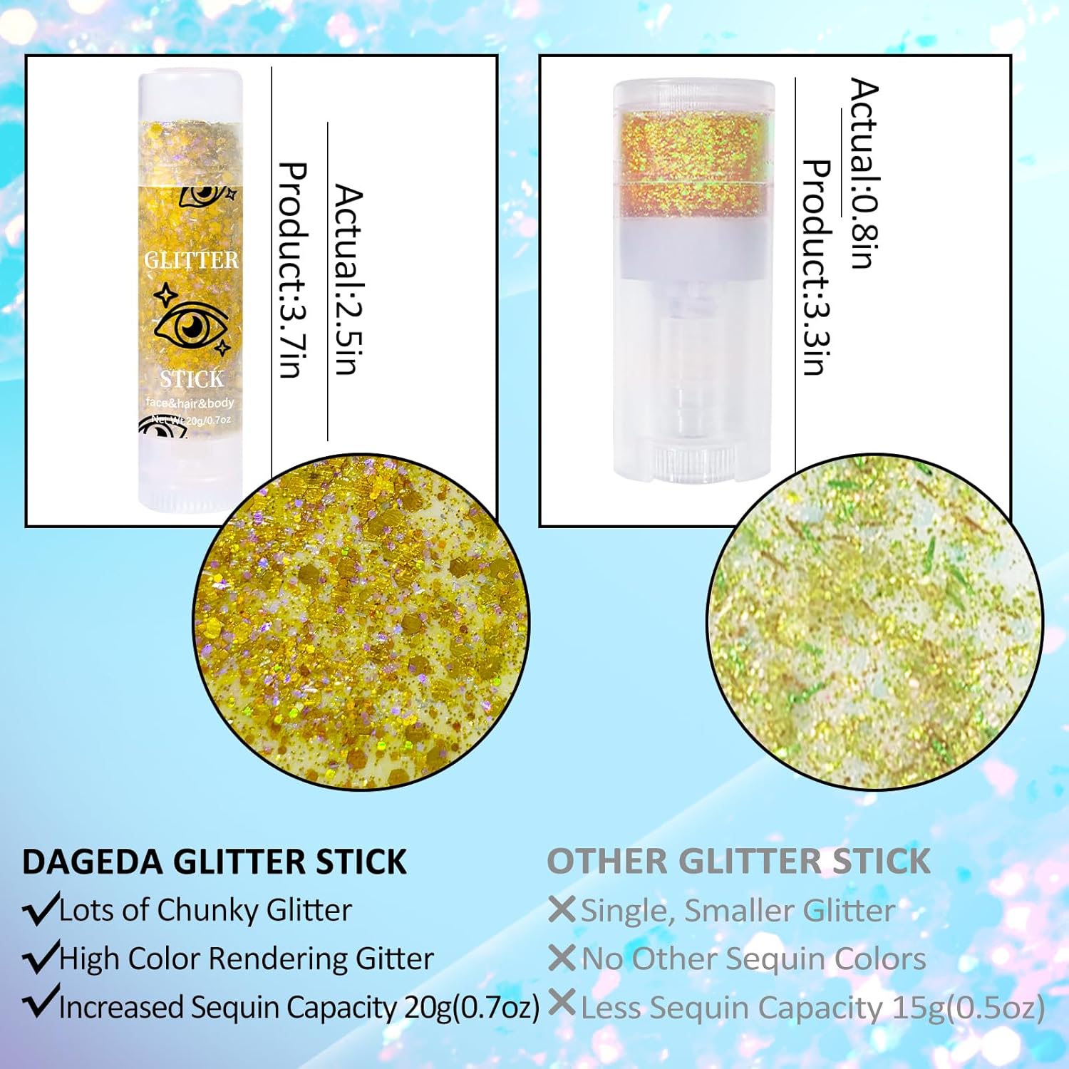 DAGEDA Barra de purpurina corporal plateada, lentejuelas holográficas para maquillaje de cara de sirena, sombra de ojos para el cabello, para