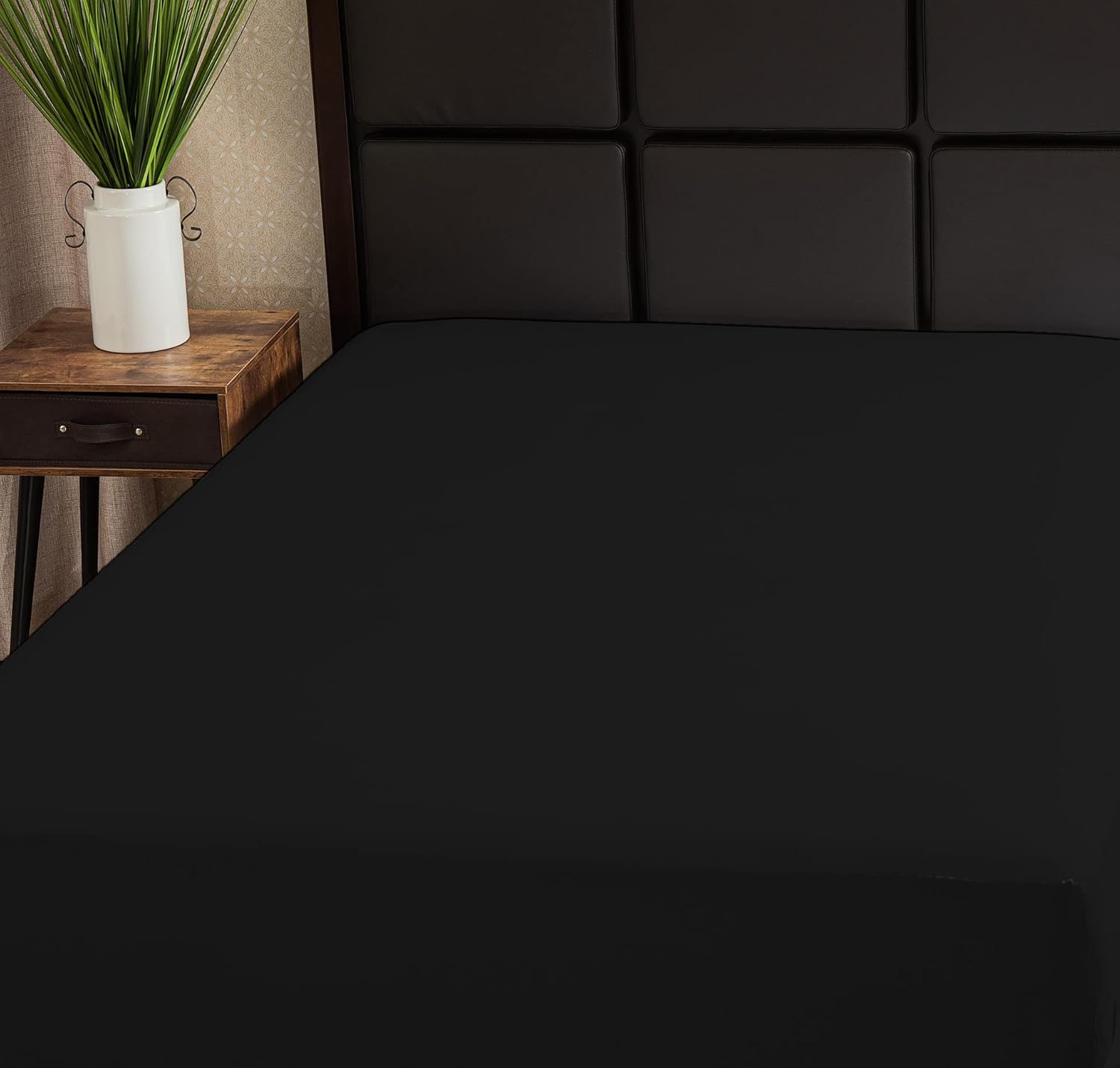 Superity Linen Sábana bajera ajustable de algodón que absorbe la humedad para un sueño transpirable, seco y cómodo. 200 hilos (negro)