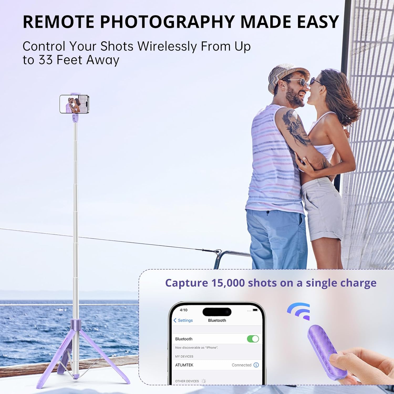 ATUMTEK Trípode selfie stick de 60 pulgadas, trípode extensible todo en uno con control remoto Bluetooth, bolsa de almacenamiento incluida, para