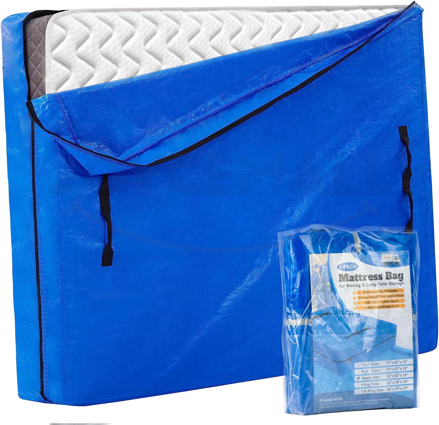 Bolsa de colchón tamaño King para mudanza y almacenamiento, protector de colchón reutilizable extra grueso, impermeable, resistente, con 8 asas de