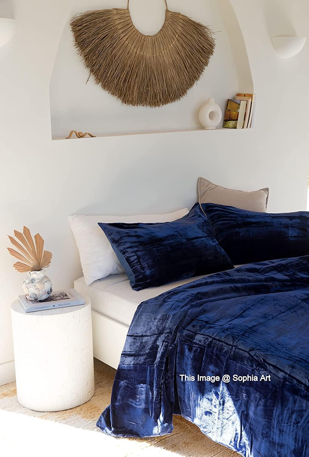 Sophia Art – Juego de cama de terciopelo de rayón de 3 piezas, estilo bohemio, funda de edredón de un solo color, funda de colcha (azul real, tamaño