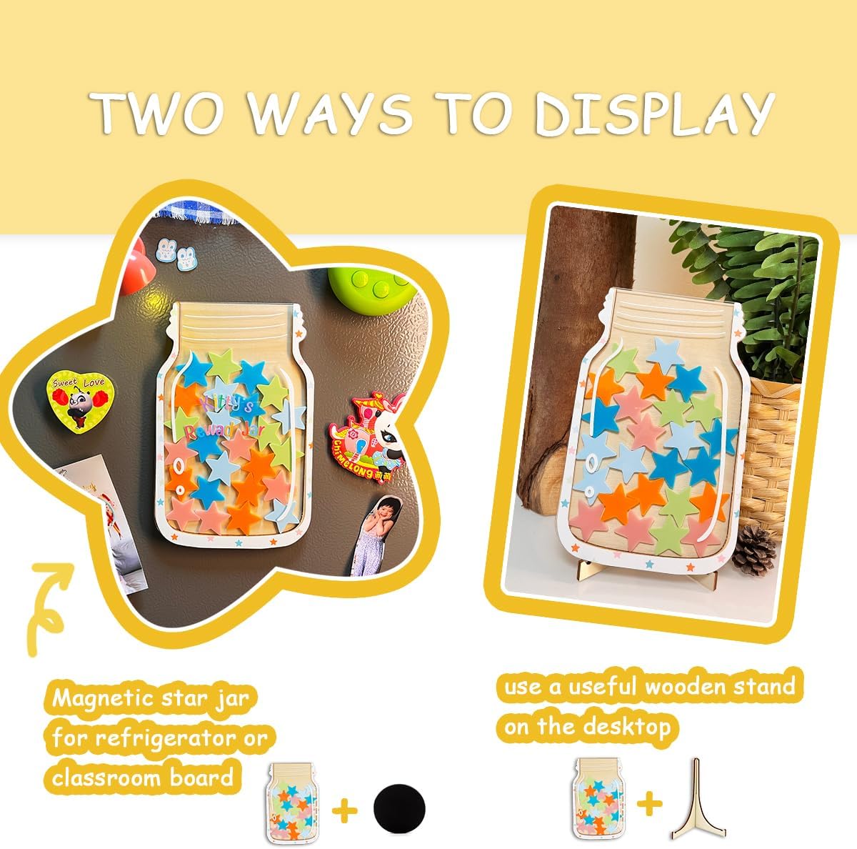 Tarro de recompensa de estrellas personalizado para niños, bricolaje, con calcomanías de letras coloridas, tarro de recompensa de entrenamiento para