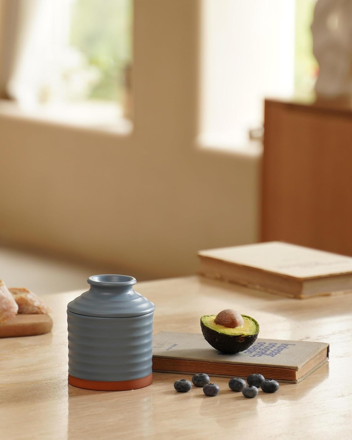 Mantequilla de mantequilla, plato de mantequilla de cerámica para mantequilla untable, colección Torsade – Baby Blue