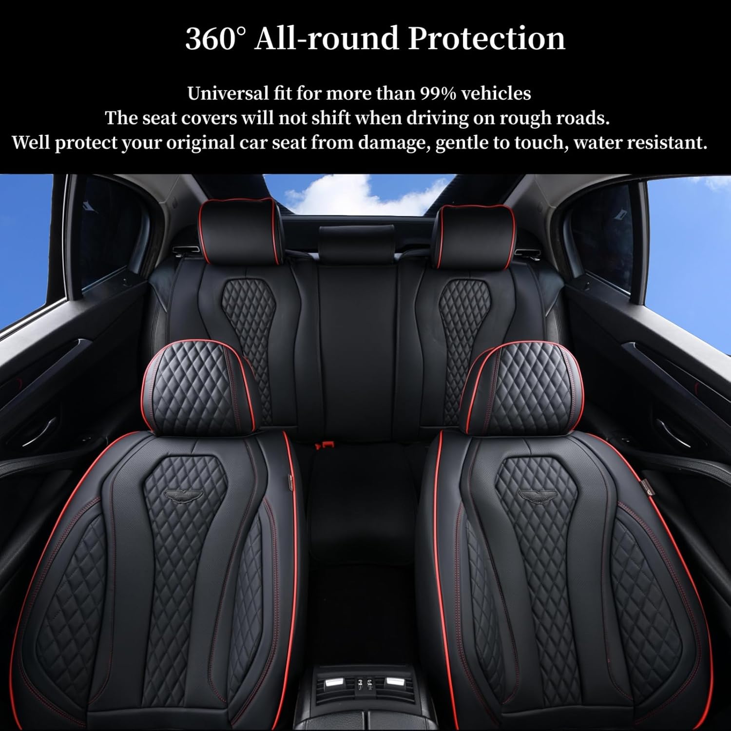 Coverado Juego completo de fundas de asiento de automóvil, fundas de asiento negras, funda impermeable para asiento de automóvil, cojín de asiento